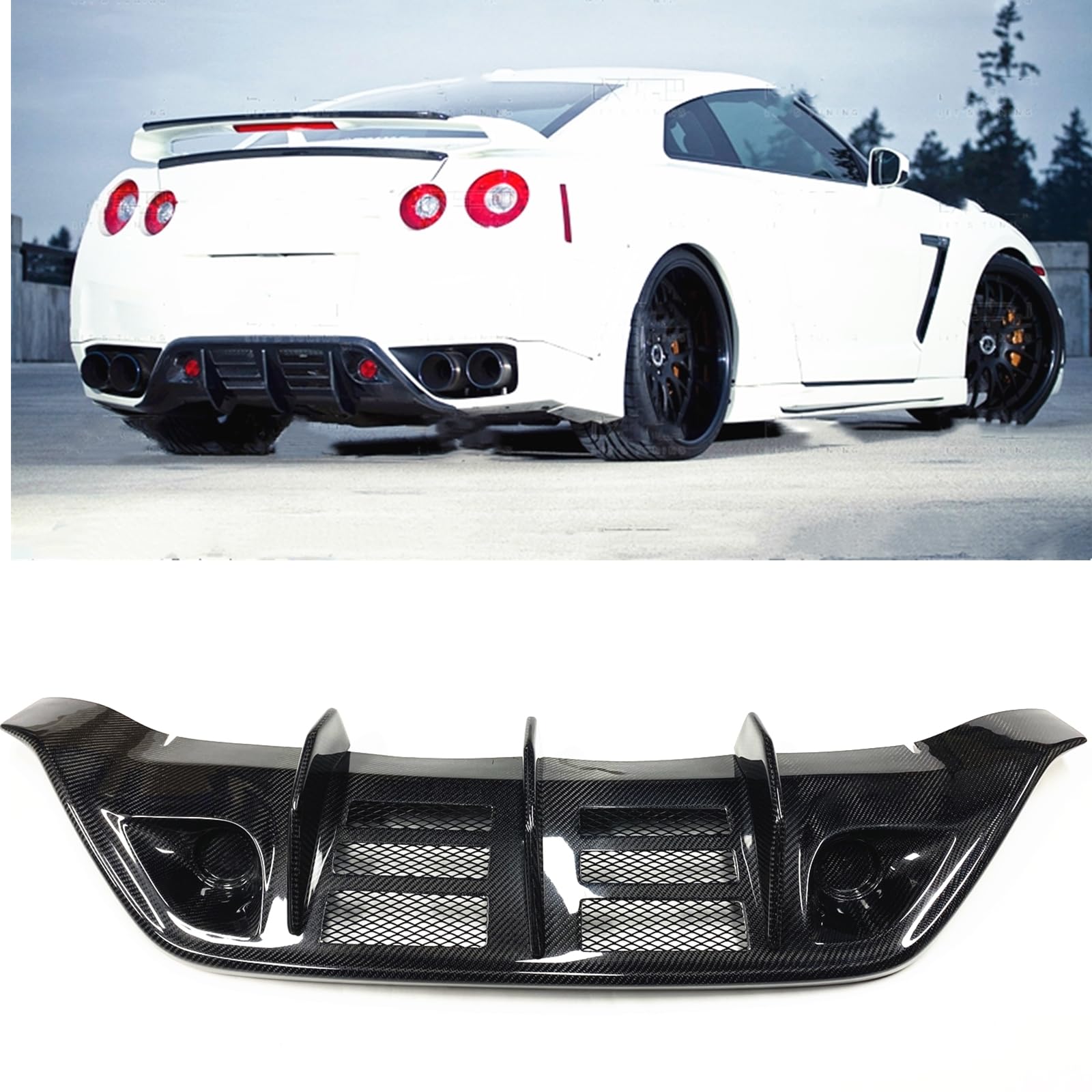 Heckstoßstangen-Diffusor für Nissan Skyline GTR GT-R R35 2008–2011, echte Kohlefaser von KUBYMOTO