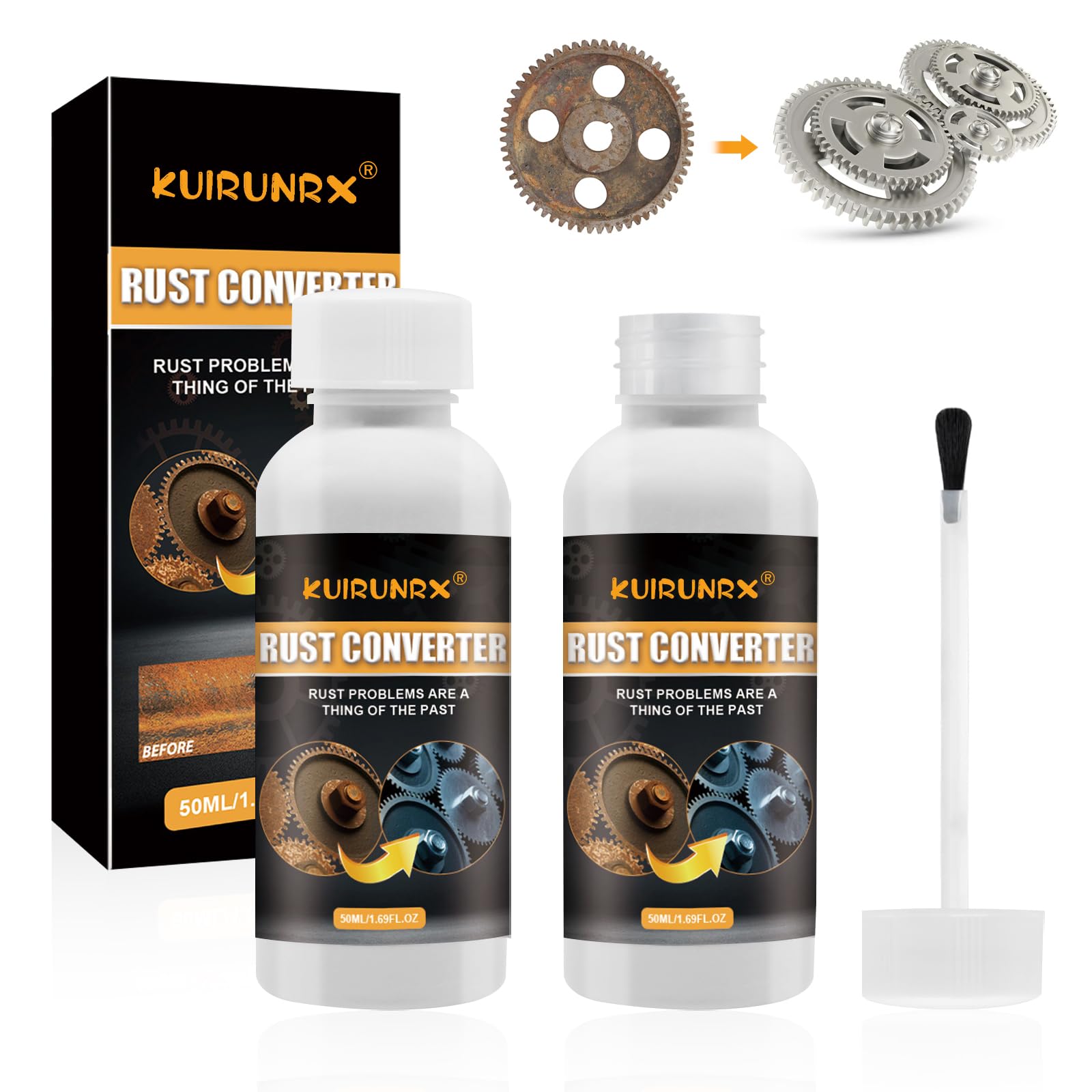 KUIRUNRX® Rostumwandler, Rostumwandler Auto, Rostkonverter mit Pinsel, High Performance Protective Metal Prevents Rust 50ML, Entrosten von Konvertern, Autos, Fahrrädern, Zäunen usw (2 Stück) von KUIRUNRX