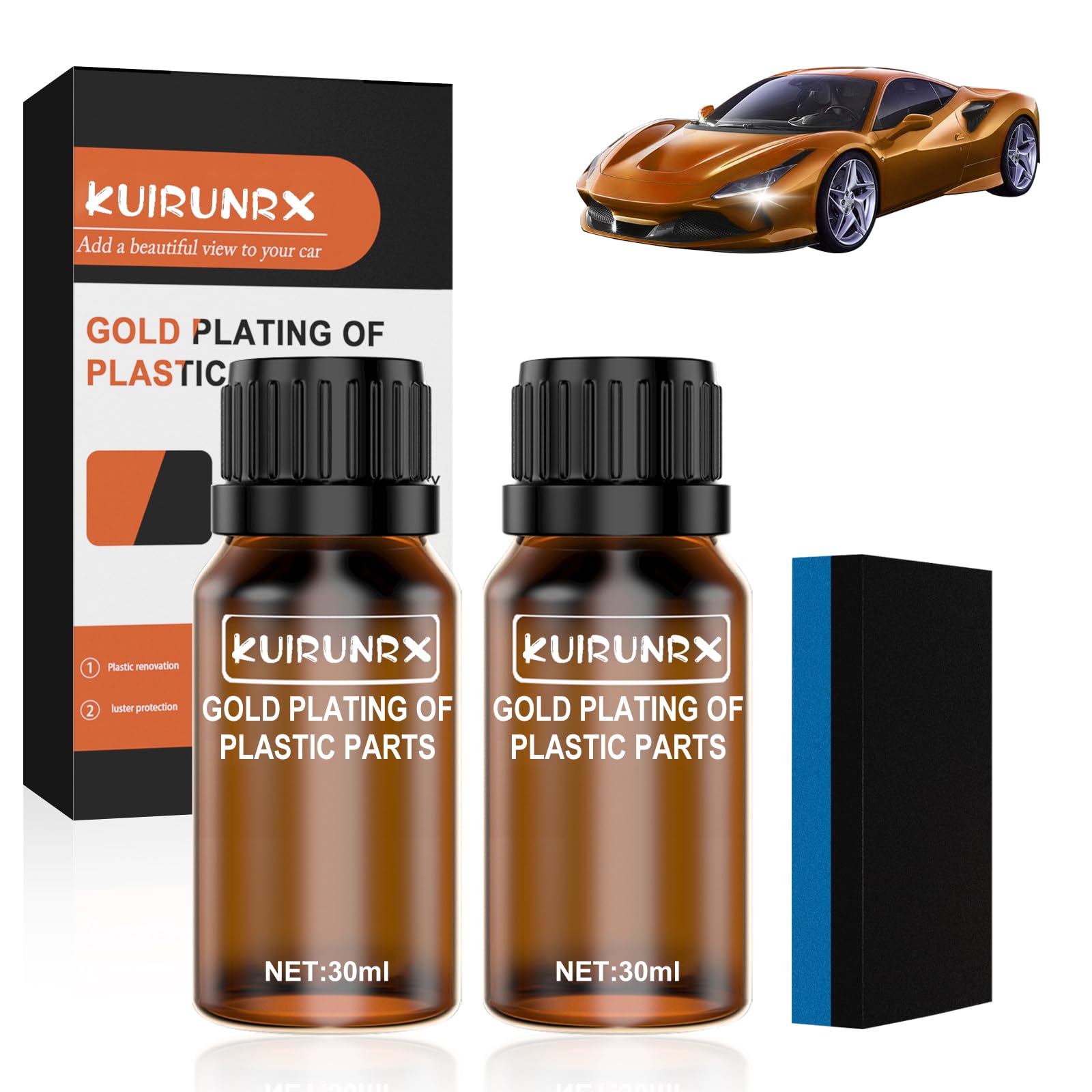 KUIRUNRX® Kunststoff Auffrischer, Kunststoffsanierung für Auto, Reparaturmittel für Autokunststoffe, Kunststoffsanierungsmittel Für Auto, Für die Aufarbeitung von Kraftfahrzeugen(2Pcs) von KUIRUNRX