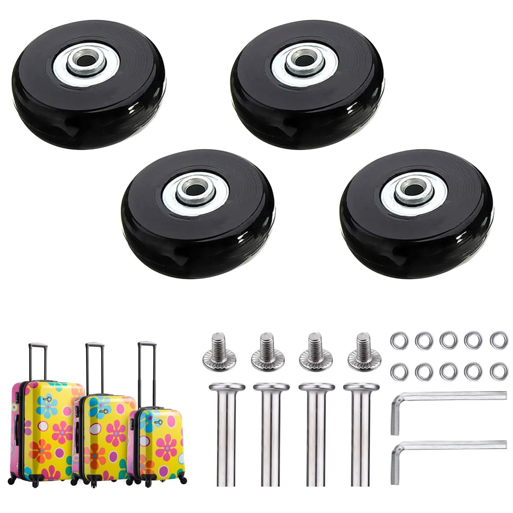 Kofferrollen Ersatzrollen, 4 Stück Koffer Rollen 50x18mm Luggage Suitcase Replacement Wheels Heavy Duty Suitcase Wheels Replacement with Screws for Luggage Suitcase Black von KUIZHEN