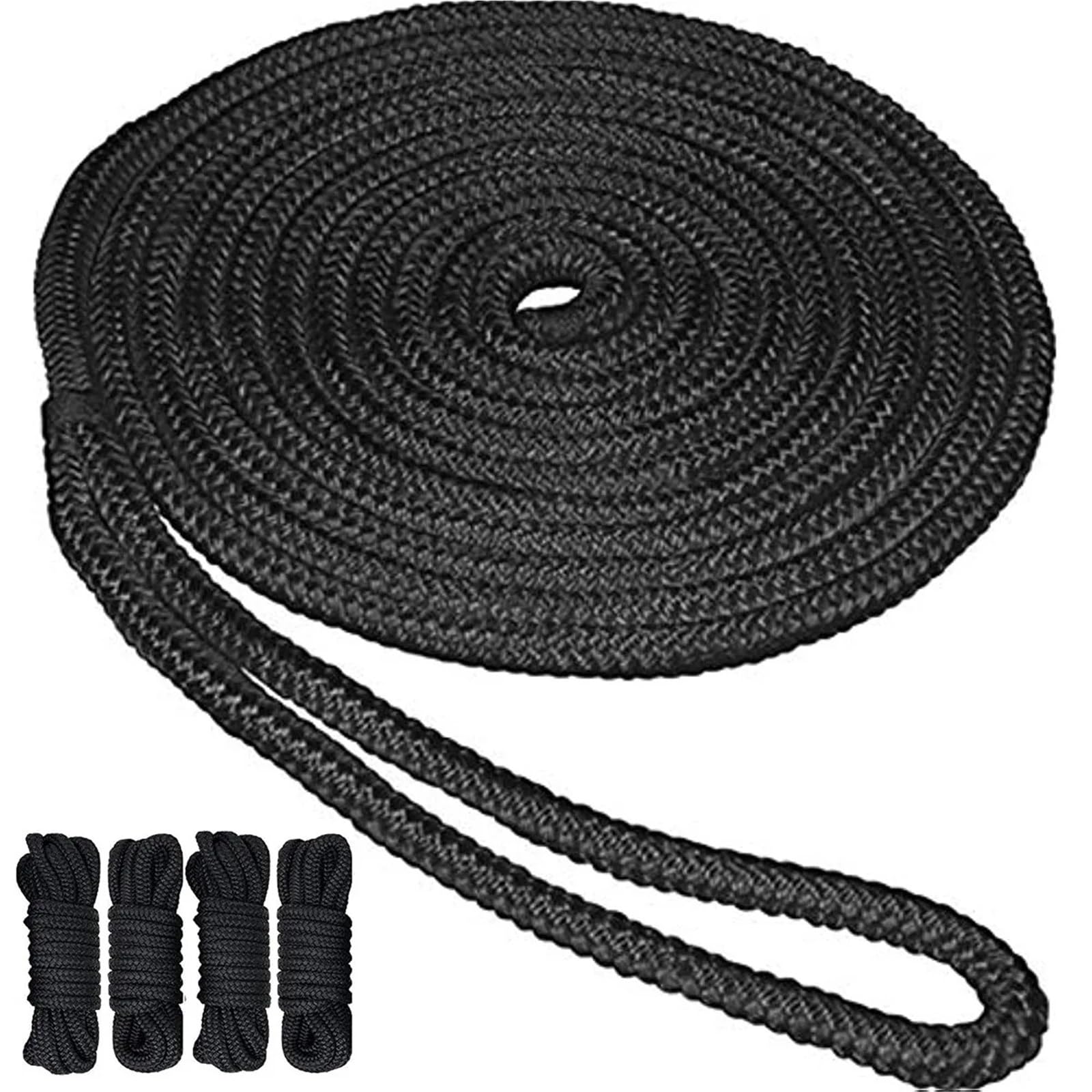 2/4 Packungen doppelt geflochtenes Nylon-Dockleinen-Seil Marine-Festmacherseil 3/8 1/2 Bootsbinder zur Dockleine 12-Zoll-Öse Bootsseil(3-8inch 16.5ft 4PCS) von KUMIAN