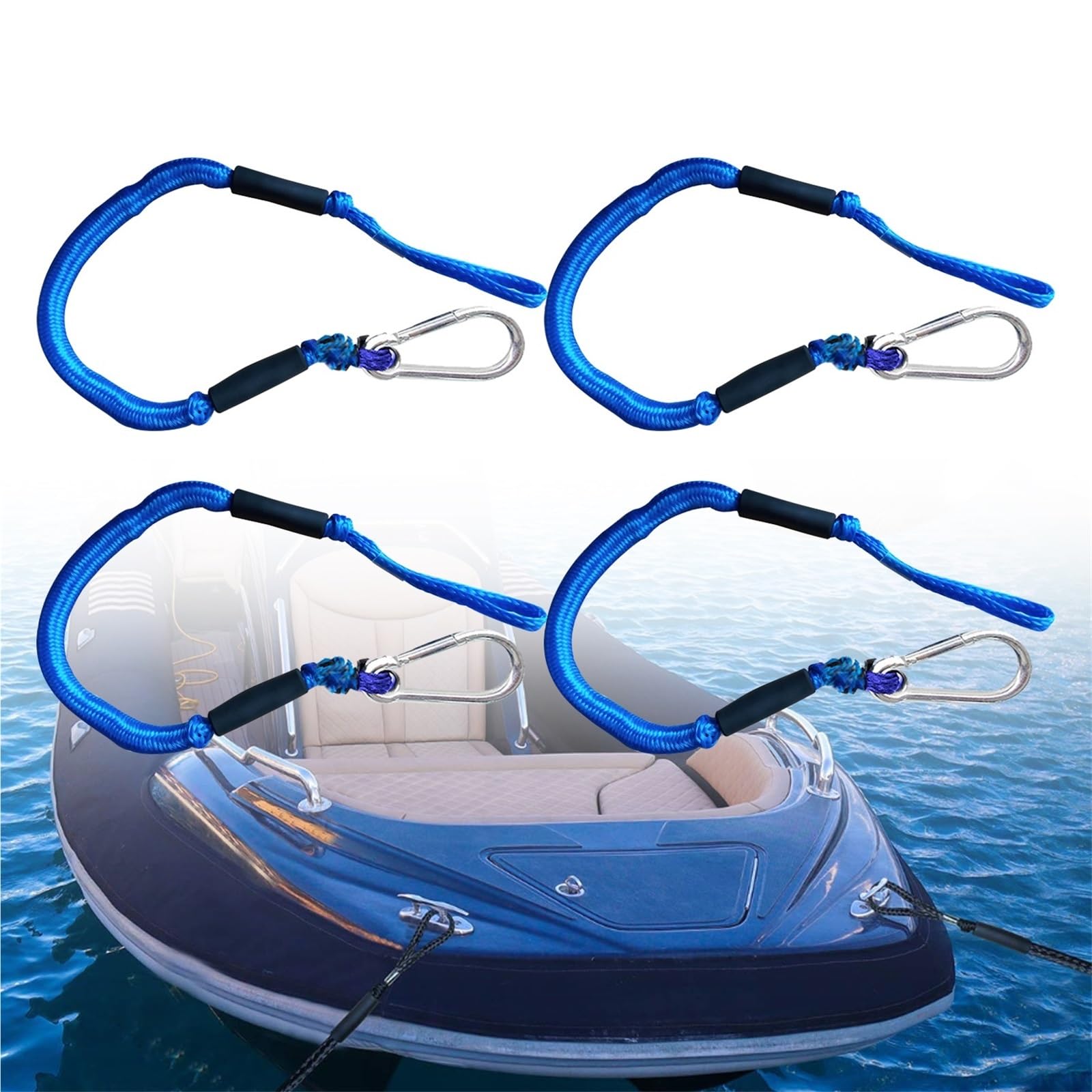 Bootsseile, Andockleine, Festmacherseil mit Edelstahl-Clip, Zubehör for Wasserfahrzeuge, Jet-Ski, Ponton, Kanu, Motorboot(Blue 4PCS) von KUMIAN