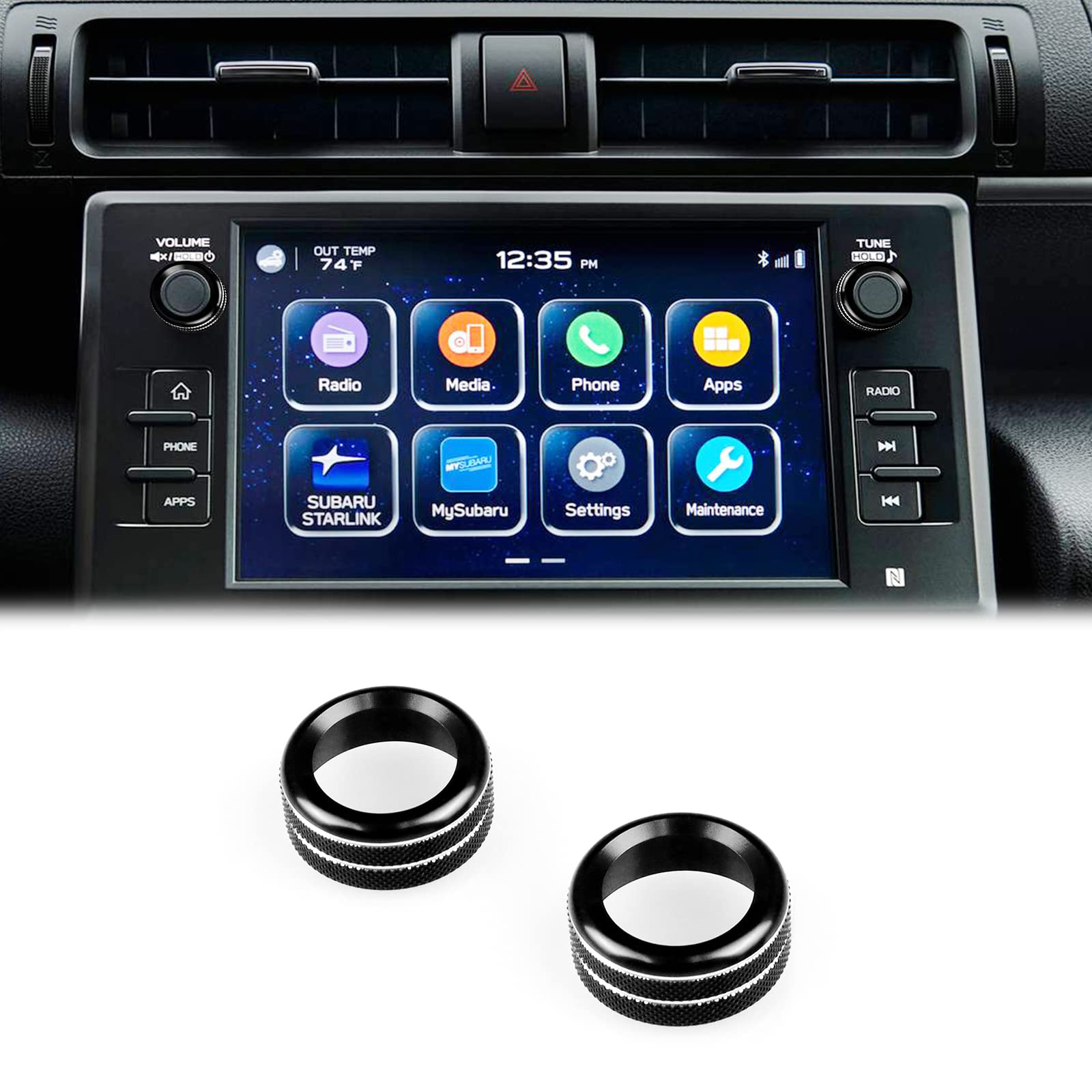 KUNGKIC 2PCS Audio-Lautstärkeregler Tune Button Abdeckung Innenbereich Dekorative Compatible with Subaru BRZ Toyota GR86 2021 2022 Aluminium-Legierung Knopf Ring Abdeckungen Zubehör (Schwarz) von KUNGKIC