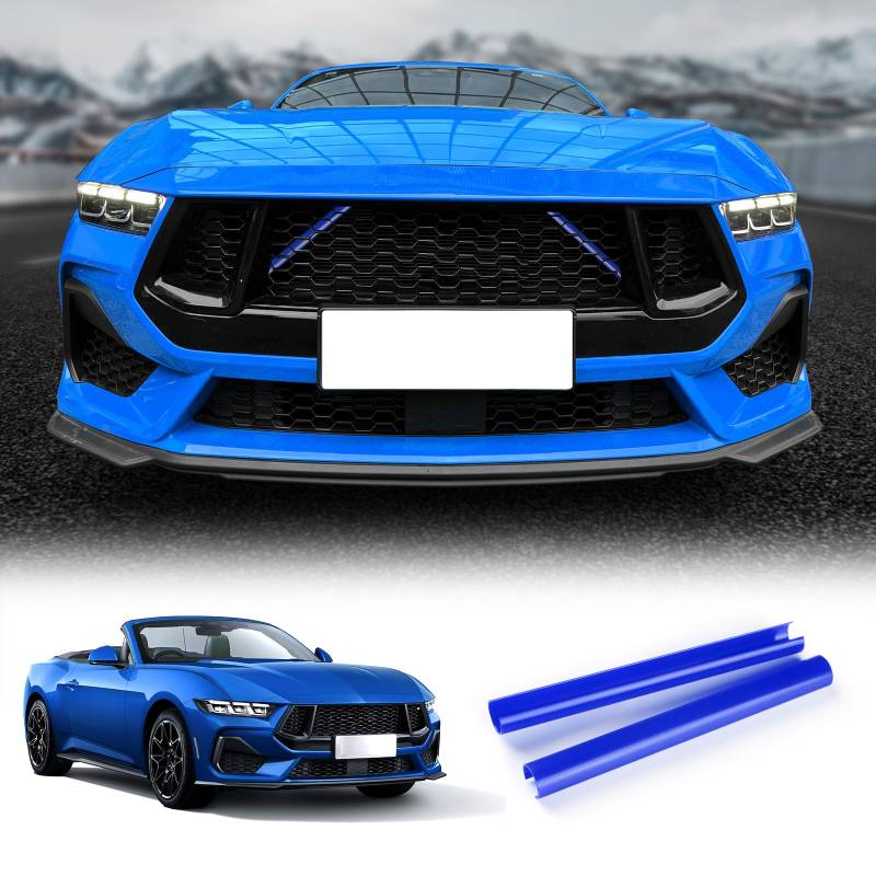 KUNGKIC 2Stück Für Ford Mustang 2024 2025 Kühler Grill Zierleisten Streifen Frontgrill Einsatz V Streben Auto Grilleinsatz Kühlergrill Trim Zubehör,Geschenk (Blau) von KUNGKIC