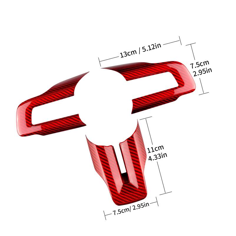KUNGKIC 3 Stück Auto-Lenkradabdeckung Aufkleber Kohlefaser Innenraum Zubehör Dekorative Kompatibel mit Ford Mustang 2015-2022 Lenkradfunktion Taste Schalter Abdeckung (Rot) von KUNGKIC