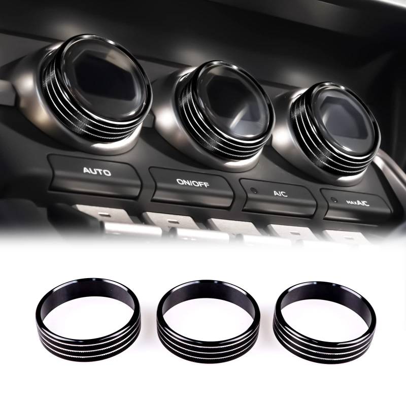 KUNGKIC 3PCS Auto Knopfabdeckung für die Klimaanlage Innenbereich Dekorative Compatible with Subaru BRZ Toyota GR86 2021 2022 Aluminium-Legierung Knopf Ring Abdeckungen Zubehör Sport Style (Schwarz) von KUNGKIC