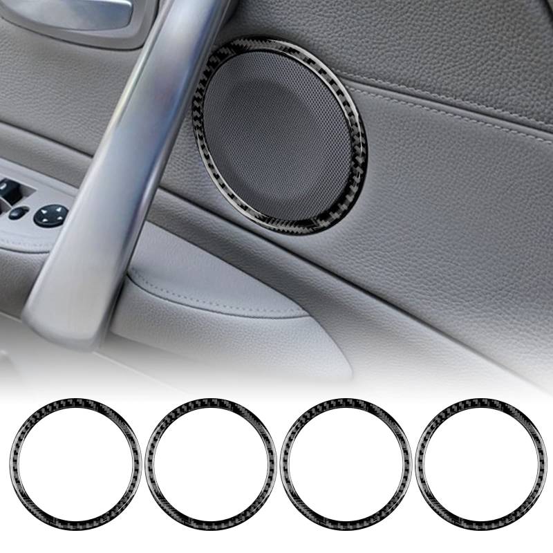 KUNGKIC 4 Stück Kohlefaser Auto Tür Lautsprecher Ring Sound Dekorationen Innenverkleidung Leisten Compatible with BMW 1er Reihe E81 E82 E87 E88 2008-2013 Hornkreis Aufkleber Zubehör (Schwarz) von KUNGKIC