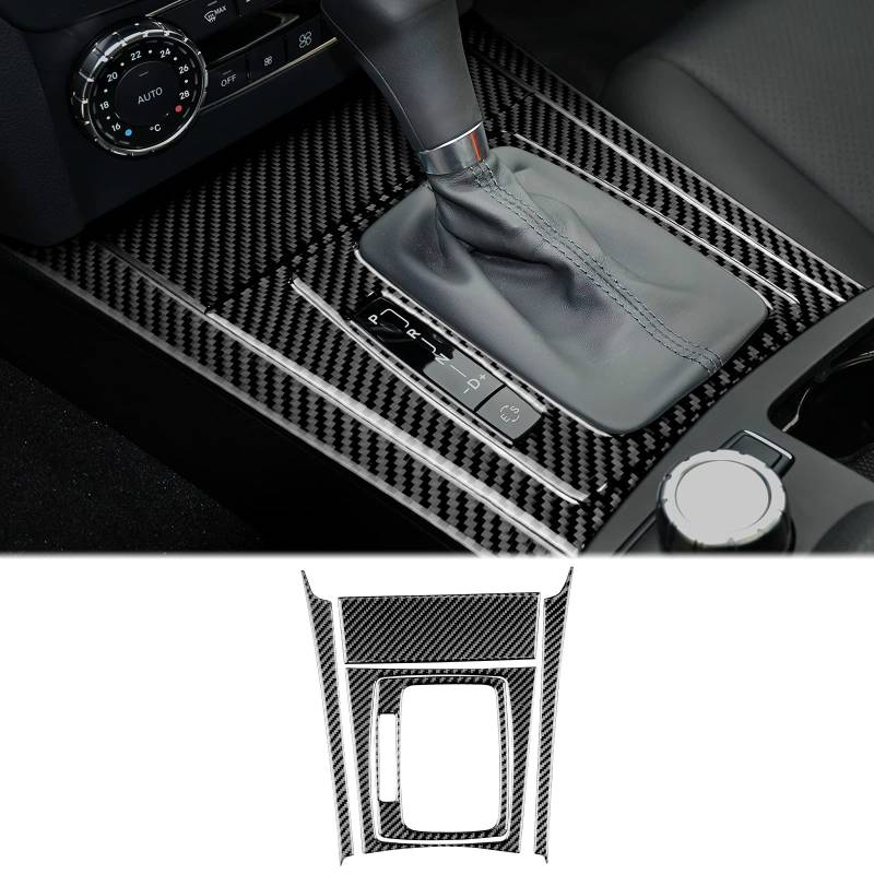 KUNGKIC 5 Stück Auto Schalttafel Panel Aufkleber Dekorativ Compatible with Mercedes Benz C Class Benz W204 C200 C300 C180 Gear Shift Panel Cover Kohlefaser Innenraum Zubehör von KUNGKIC