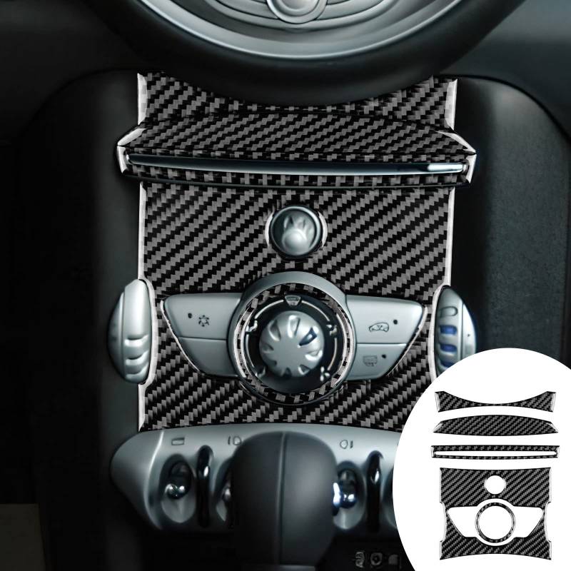 KUNGKIC 6 stücke Kohlefaser Innenraum Kompatibel mit MINI Cooper Clubman R56/R55/R57 2007-2010 Bedienfeld und CD-Panel Dekoration Innen Aufkleber Zubehör Stil B Schwarz von KUNGKIC