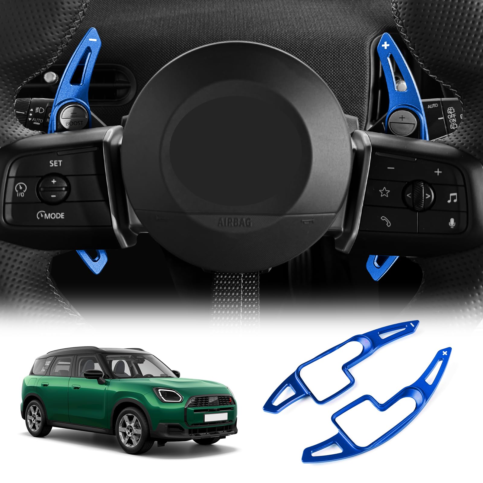 KUNGKIC Aluminium Lenkrad Paddle Shift DSG Erweiterungen Für 2024 2025 MINI F65 F66 JCW,MINI U25 Countryman JCW,Innenraum Dekoration Zubehör 2 PCS (Blau) von KUNGKIC