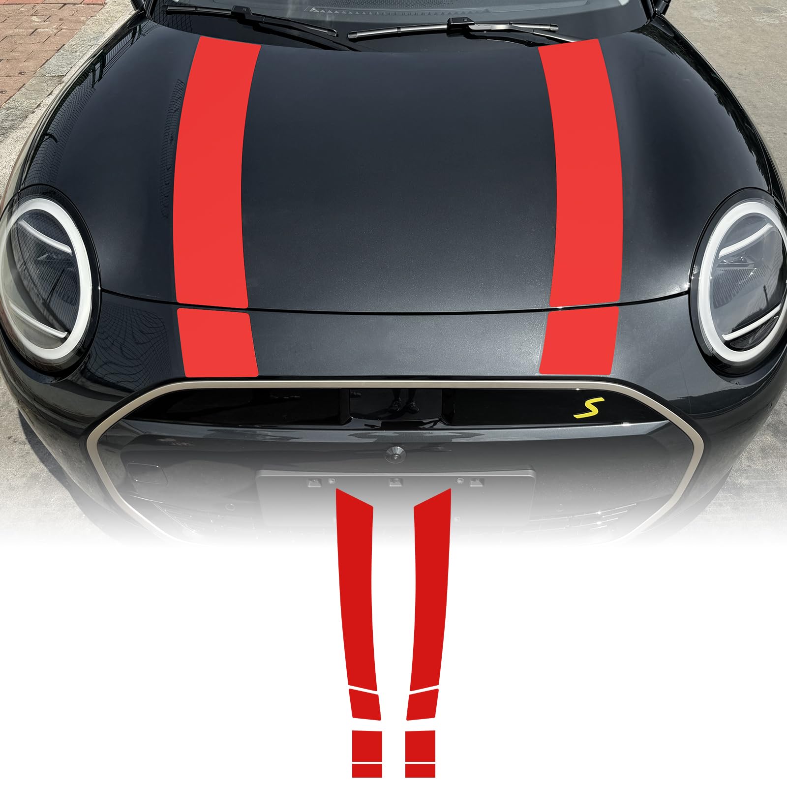 KUNGKIC Auto Motorhaube Beide Seiten Körper Aufkleber Für Mini Cooper J01 EV E/SE 2024 2025 Sports Decals Aufkleber PVC Vinyl Waterproof Cool Decal Exterior Decoration Zubehör (Rot) von KUNGKIC