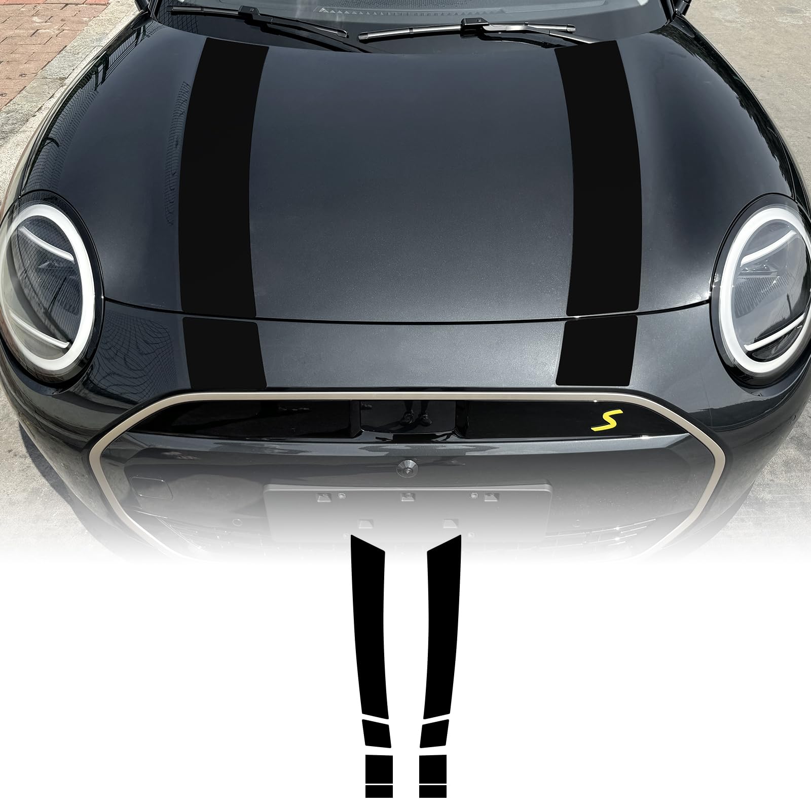 KUNGKIC Auto Motorhaube Beide Seiten Körper Aufkleber Für Mini Cooper J01 EV E/SE 2024 2025 Sports Decals Aufkleber PVC Vinyl Waterproof Cool Decal Exterior Decoration Zubehör (Schwarz) von KUNGKIC