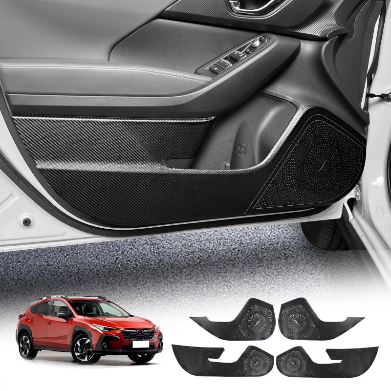 KUNGKIC Auto Tür Anti Kick Pad Compatible with 2023 2024 Subaru Crosstrek Schützende Aufkleber Innenraumaufkleber Zubehör Selbstklebende Seitenkante 4PCS Kohlefaser-Muster von KUNGKIC