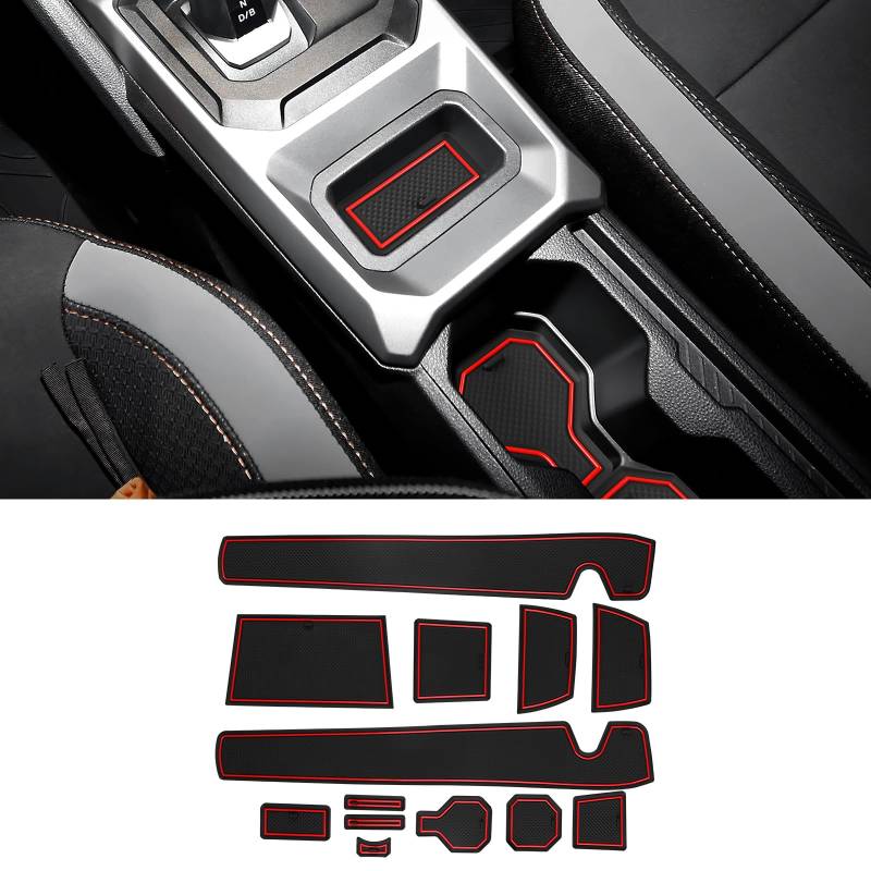 KUNGKIC Auto Türnut Anti Rutsch Pad für 2024-2025 Dacia Duster Wasserbecher Aufbewahrungsbox Anti-Rutsch-Matte Gummimatte Antirutschmatten 13-Piece Set (Rote Kanten) von KUNGKIC