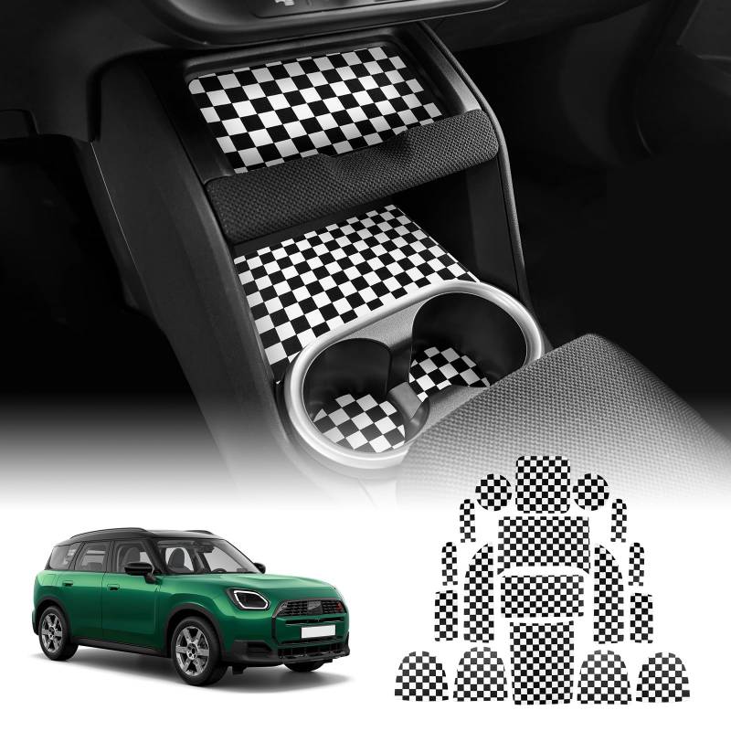 KUNGKIC Für 2024 2025 Mini Countryman U25 Car Door Sink Cup Anti-Rutsch-Matte Insert Door Pocket Mat Dustproof Interior Essential Decorative Accessories PU 18 Pcs (Gitter) von KUNGKIC