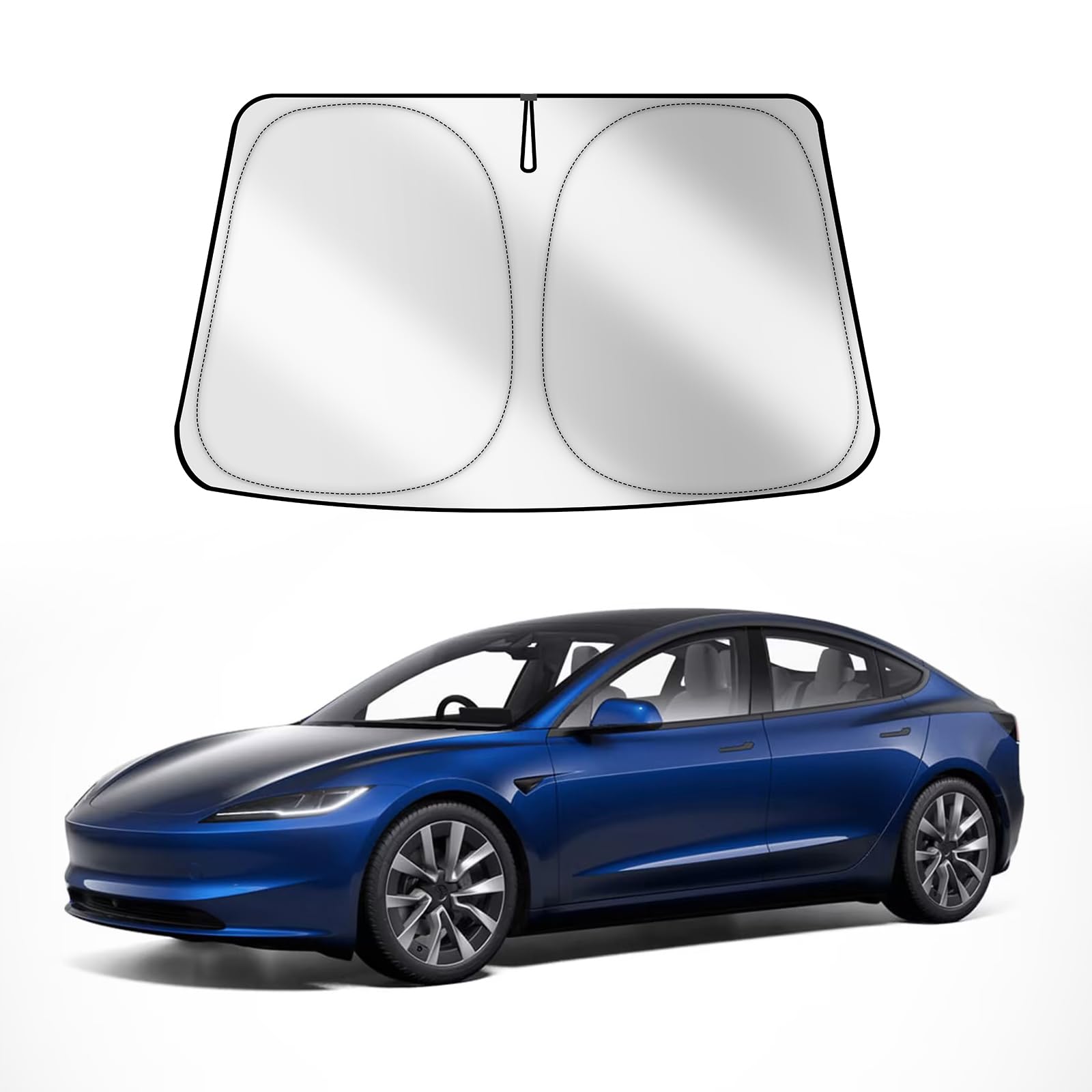 KUNGKIC Für 2024 Tesla Model 3 Highland Auto Windschutzscheibe Sonnenschutz Frontscheibe Faltbarer Sonnenschirm Blockiert UV-Strahlen Sonnenblende Schutz von KUNGKIC