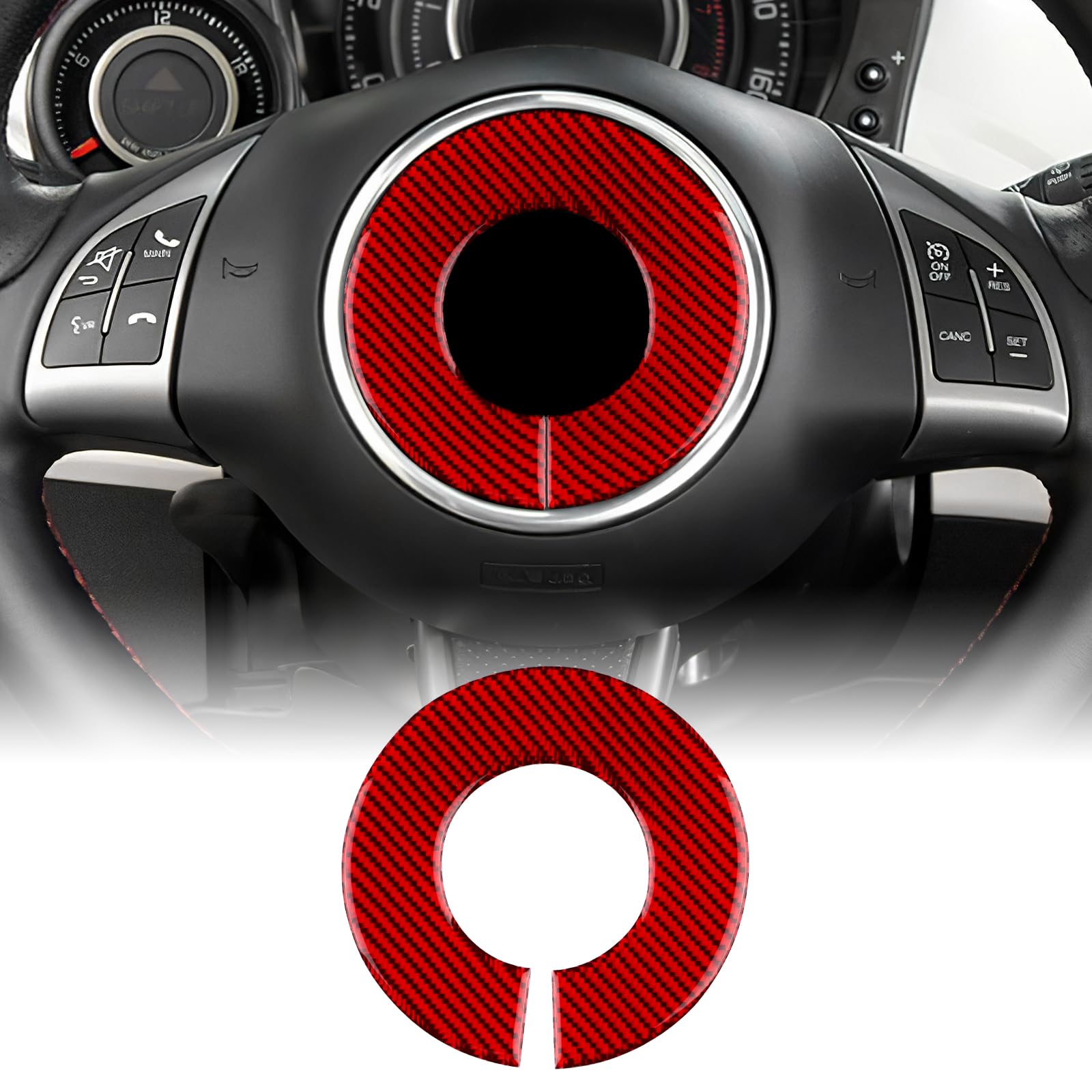 KUNGKIC Für FIAT 500 2008-2015 Abarth 595 2012-2015 Auto-Lenkrad Abdeckung Aufkleber Lenkrad-Mittelmarkierung Ring Kohlefaser Aufkleber Dekorative Innenbereich Zubehör Geschenk,Rot von KUNGKIC