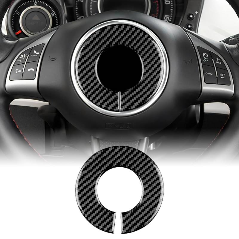 KUNGKIC Für FIAT 500 2008-2015 Abarth 595 2012-2015 Auto-Lenkrad Abdeckung Aufkleber Lenkrad-Mittelmarkierung Ring Kohlefaser Aufkleber Dekorative Innenbereich Zubehör Geschenk,Schwarz von KUNGKIC