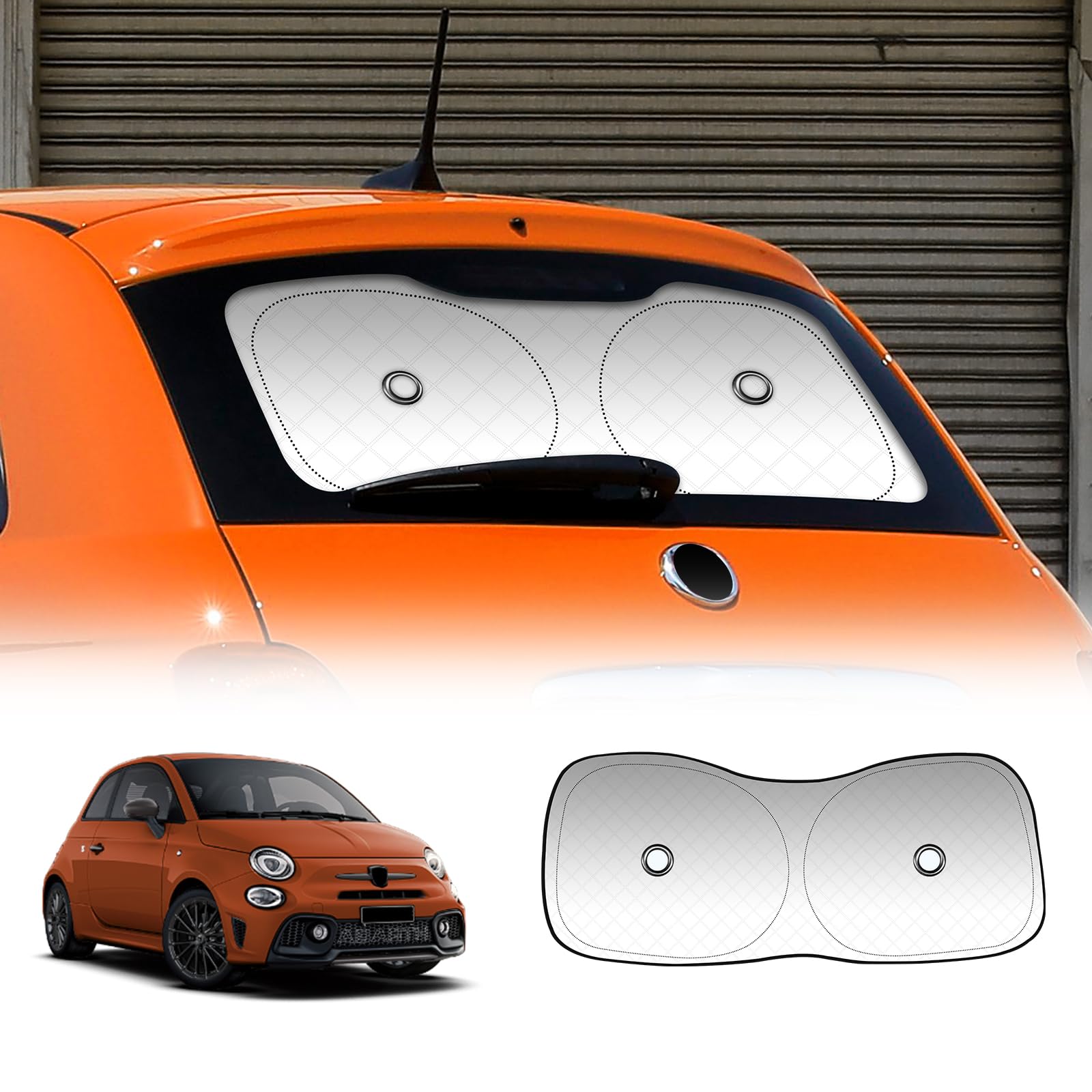 KUNGKIC Für FIAT 500 2008-2023 Abarth 595 2012-2023 Auto Windschutzscheibe Sonnenschutz Frontscheibe Faltbarer Sonnenschirm Blockiert UV-Strahlen Sonnenblende Schutz (hintere Windschutzscheibe) von KUNGKIC