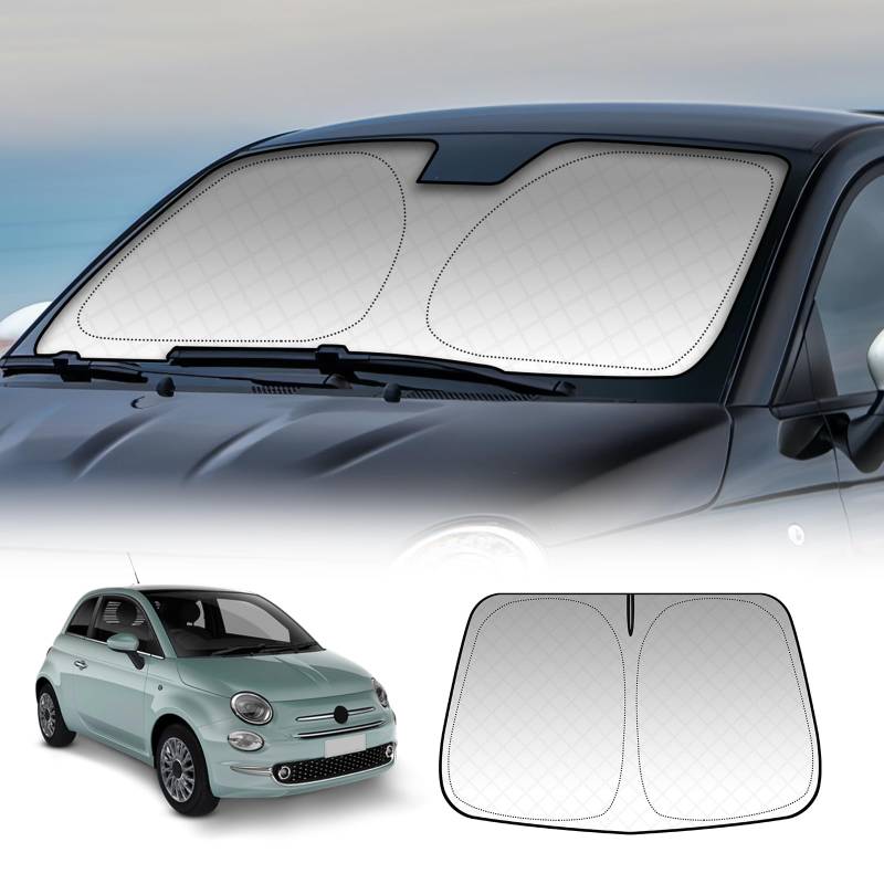 KUNGKIC Für FIAT 500 2008-2023 Abarth 595 2012-2023 Auto Windschutzscheibe Sonnenschutz Frontscheibe Faltbarer Sonnenschirm Blockiert UV-Strahlen Sonnenblende Schutz (vorne Windschutzscheibe) von KUNGKIC