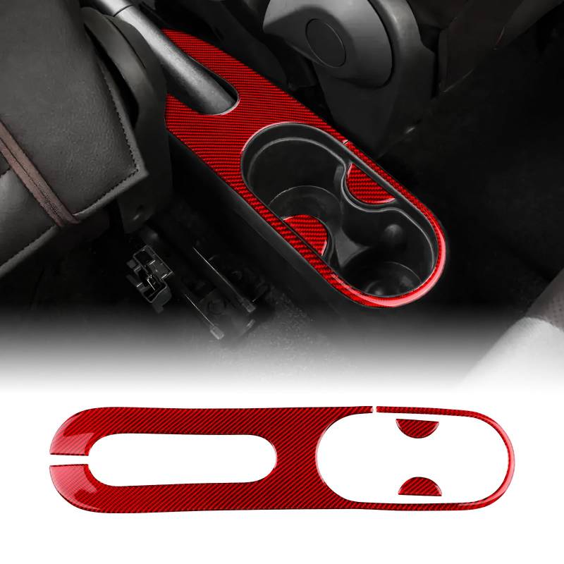 KUNGKIC Für FIAT 500 2011-2023 Abarth 595 2012-2023 Auto Handbremse Panel Wasser Tasse Rahmen Getränkehalter Kohlefaser Aufkleber Dekorative Innenbereich Zubehör Geschenk,Rot von KUNGKIC