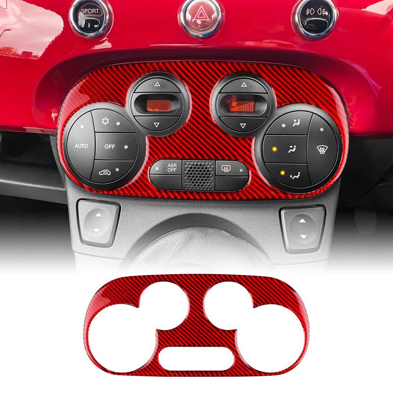 KUNGKIC Für Fiat 500 2008-2023 Abarth 595 2012-2023 Auto Zentrale Steuerung AC Panel Bedienfeld Kohlefaser Aufkleber Dekorative Innenbereich Zubehör Geschenk,Rot,Stil B von KUNGKIC