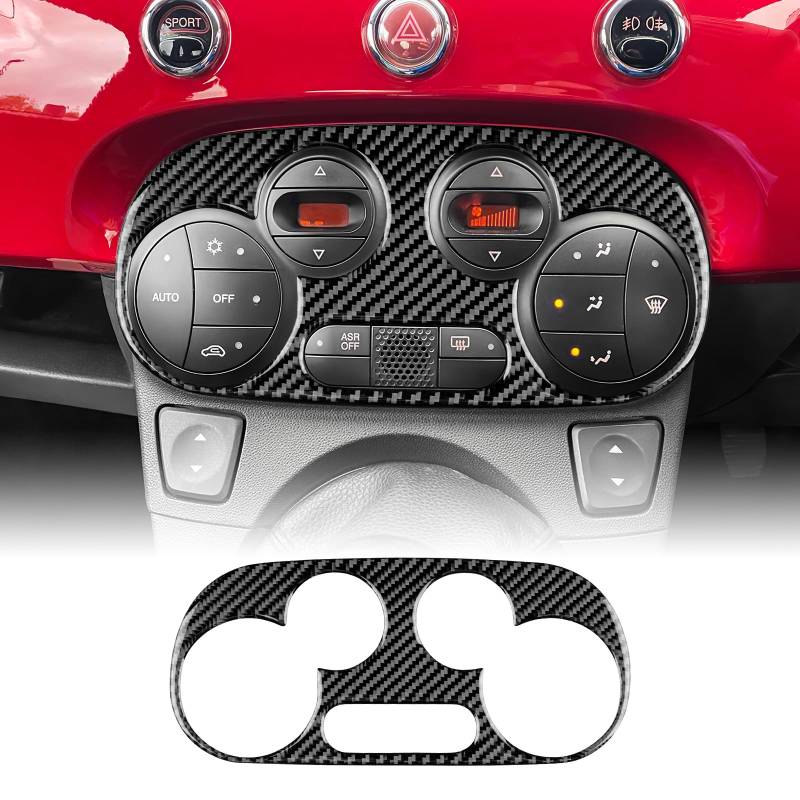 KUNGKIC Für Fiat 500 2008-2023 Abarth 595 2012-2023 Auto Zentrale Steuerung AC Panel Bedienfeld Kohlefaser Aufkleber Dekorative Innenbereich Zubehör Geschenk,Schwarz,Stil B von KUNGKIC