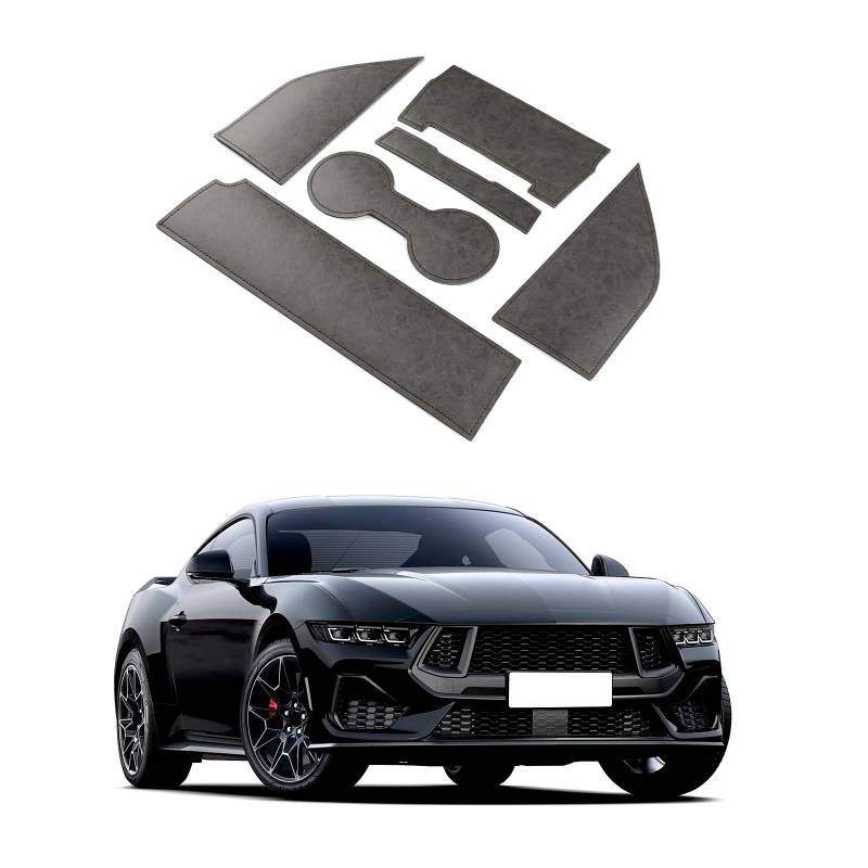 KUNGKIC Für Ford Mustang 2024 2025 PU Auto Rutschfester Getränkehalter Einsatz Handschuhfach Matte Tür Tasche Matten Anti Staub Innenraum Essentials Dekoration Zubehör (Grau) von KUNGKIC