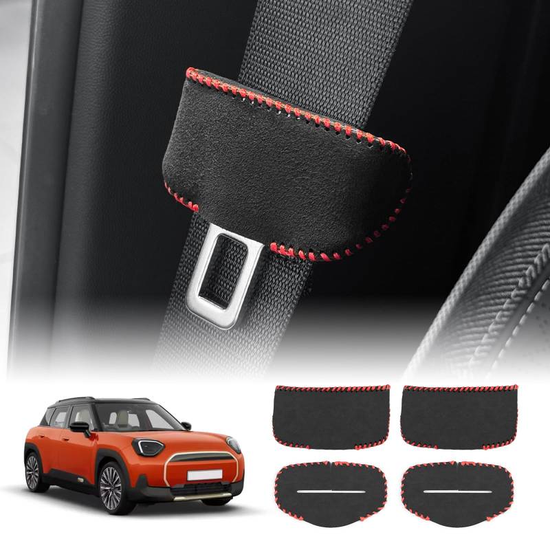 KUNGKIC Für MINI Cooper ACEMAN J05 2024 2025 Auto Vorder & Rücksitze Sicherheitsgurt Schnalle Abdeckungen Sicherheitsgurt Clips Anti-Scratch Protector Interieur Zubehör (Flanell) von KUNGKIC