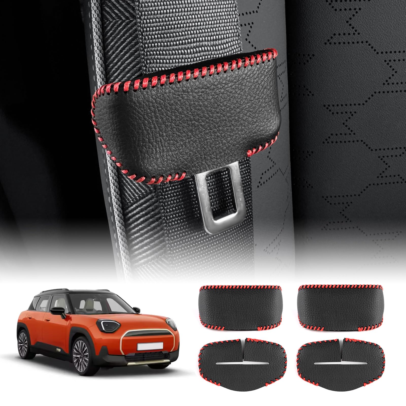 KUNGKIC Für MINI Cooper ACEMAN J05 2024 2025 Auto Vorder & Rücksitze Sicherheitsgurt Schnalle Abdeckungen Sicherheitsgurt Clips Anti-Scratch Protector Interieur Zubehör (Leder) von KUNGKIC