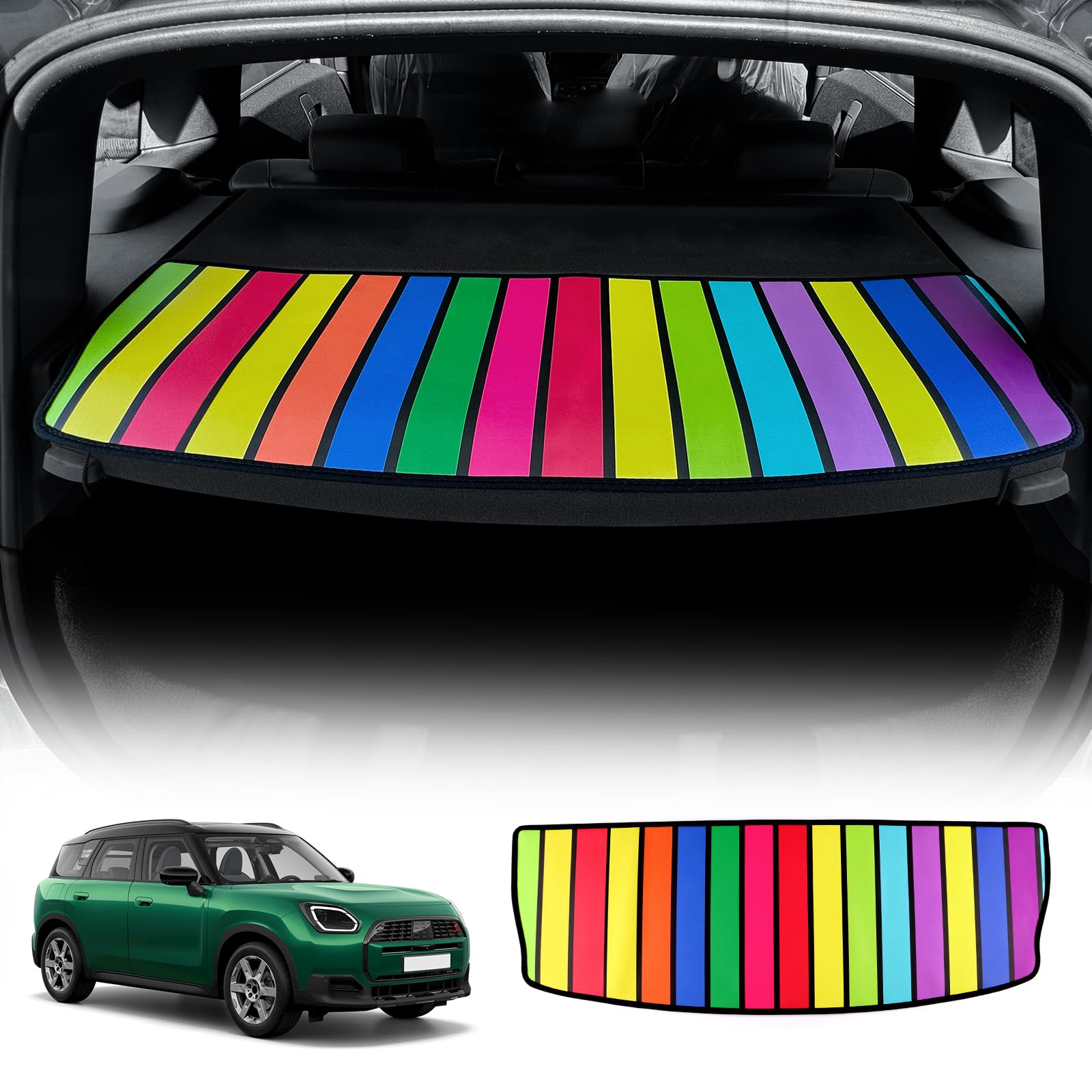 KUNGKIC Für Mini Mini Countryman U25 2024 2025 Benutzerdefinierte Flanell Kofferraum-Futtermatte Kofferraumschutzmatte Allwetter Interieur-Zubehör (Regenbogen) von KUNGKIC