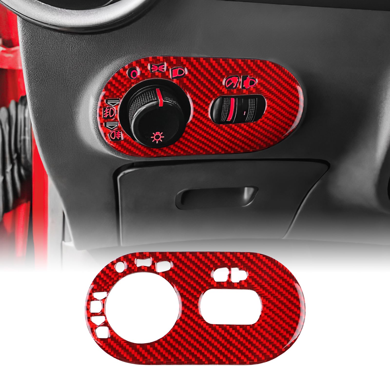 KUNGKIC Für Seat Ibiza 2003-2008 Kohlefaser Auto Scheinwerferschalter Abdeckung Aufkleber Dekorative Innenbereich Zubehör,Geschenk (Rot) von KUNGKIC