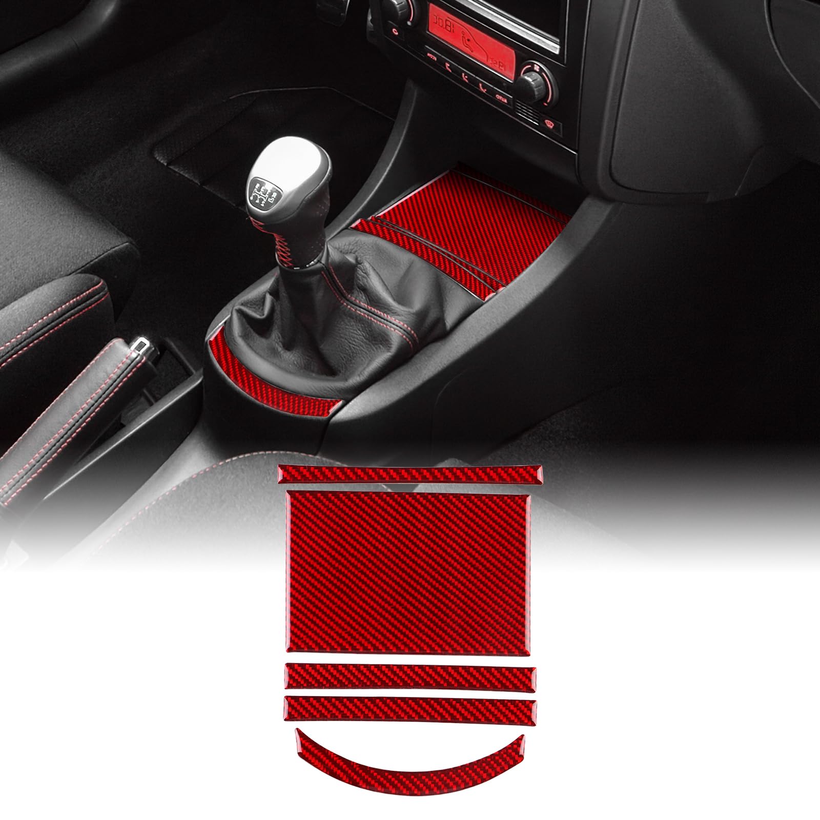 KUNGKIC Für Seat Ibiza 2003-2008 Kohlefaser Auto zentrale Steuerung Lagerung Aufkleber Staukastenpanel Innenbereich Dekorativ Zubehör,Geschenk (Rot) von KUNGKIC