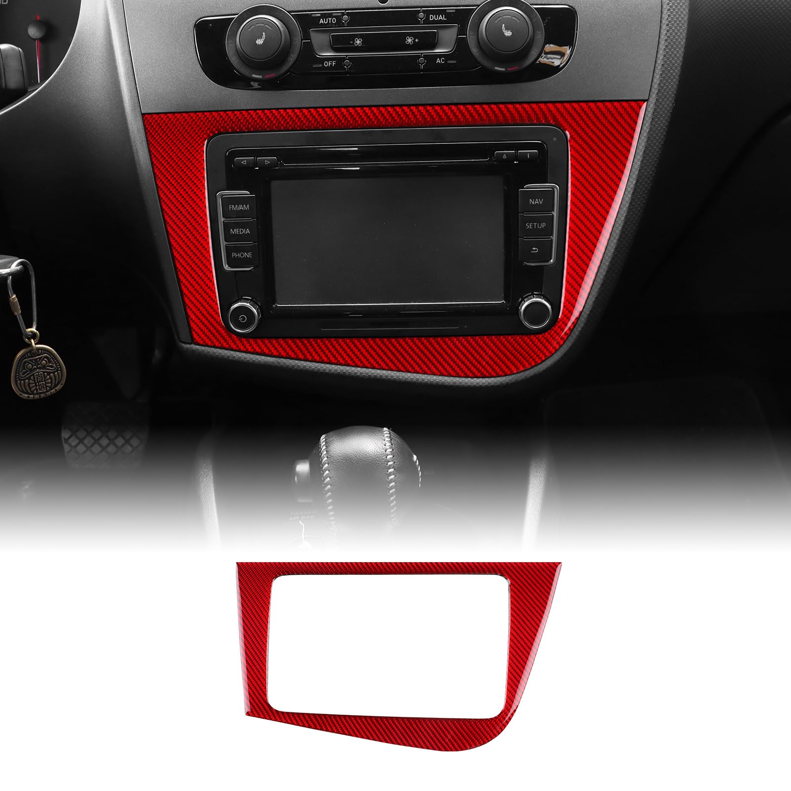 KUNGKIC Für Seat Leon 2005-2012 Auto Zentrale Steuerung CD AC Panel Bedienfeld Dekorplatte Kohlefaser Aufkleber Innenbereich Zubehör Geschenk Maßgeschneiderter (Rot) von KUNGKIC