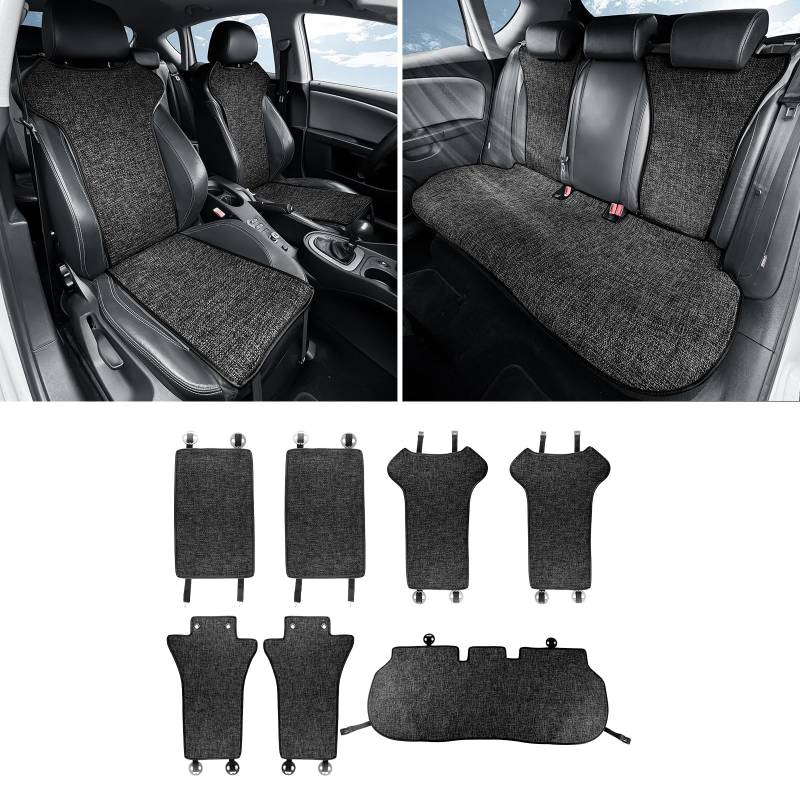 KUNGKIC Für Seat Leon 2005-2012 Mesh Auto Vordersitz Sitzbezug+Rücksitzkissen Rückenlehnenkissen Abdeckung Atmungsaktive Kühlung Schutzabdeckungen Interieur Zubehör,1 Set/7pcs (Schwarz) von KUNGKIC