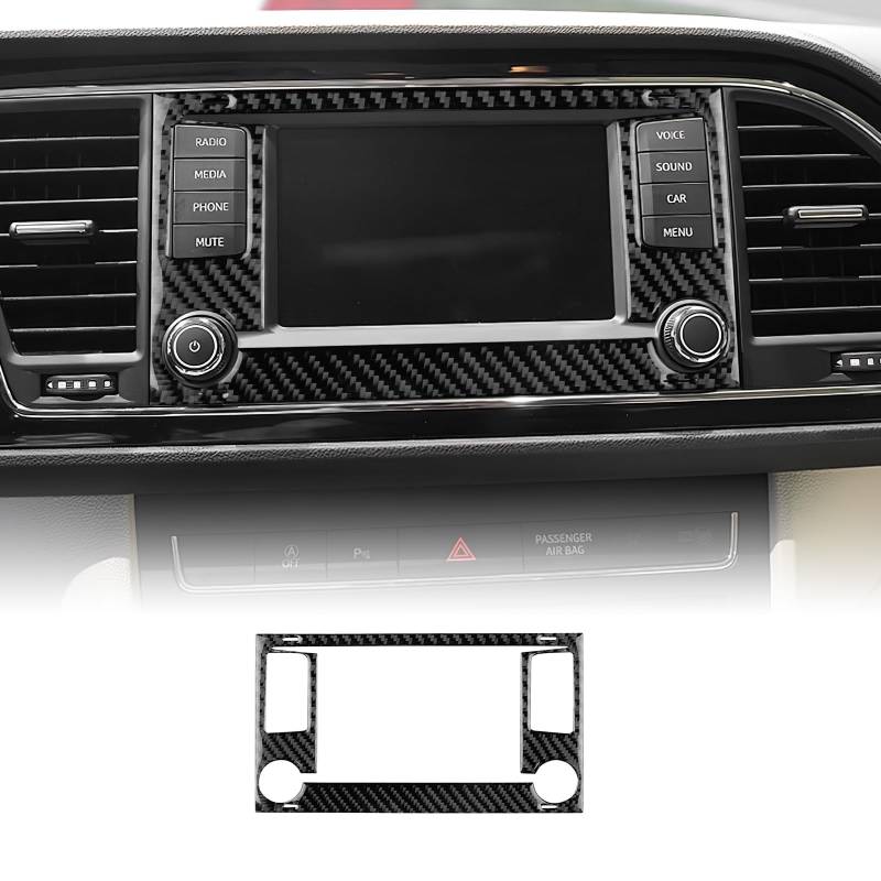 KUNGKIC Für Seat Leon 2013-2015 Kohlefaser Auto Zentralsteuerung Navigation Bildschirm Panel Rahmen Aufkleber Dekorative Innenbereich Zubehör,Geschenk (Schwarz) von KUNGKIC