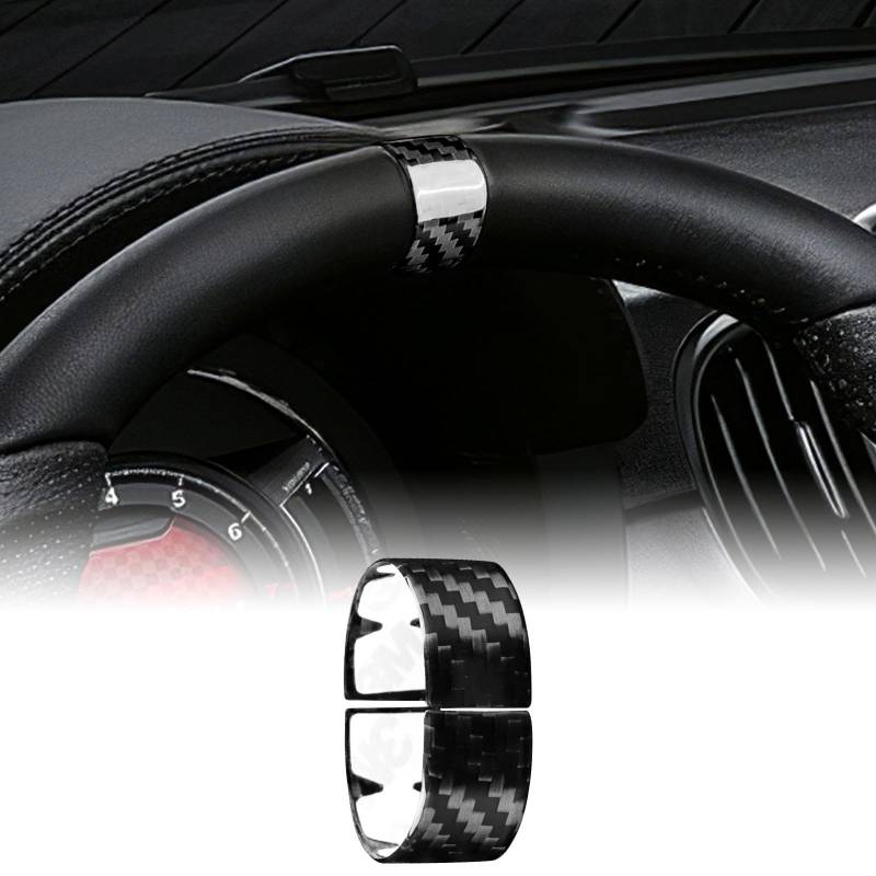 KUNGKIC Hartkohlefaser Auto-Lenkrad-Dekorationsring-Abdeckung Aufkleber Innenbereich Compatible with FIAT 500 Abarth 595 2020 2021 2022 2023 Zubehör,Schwarz von KUNGKIC