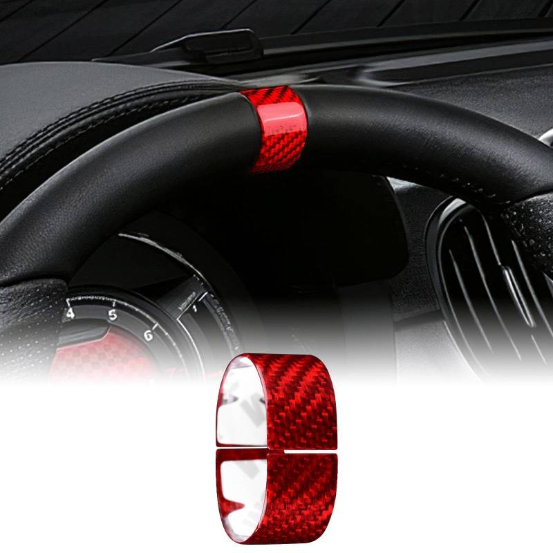 KUNGKIC Hartkohlefaser Auto-Lenkrad-Dekorationsring-Abdeckung Aufkleber Innenbereich Compatible with FIAT 500 Abarth 595 2020 2021 2022 2023 Zubehör,Rot von KUNGKIC