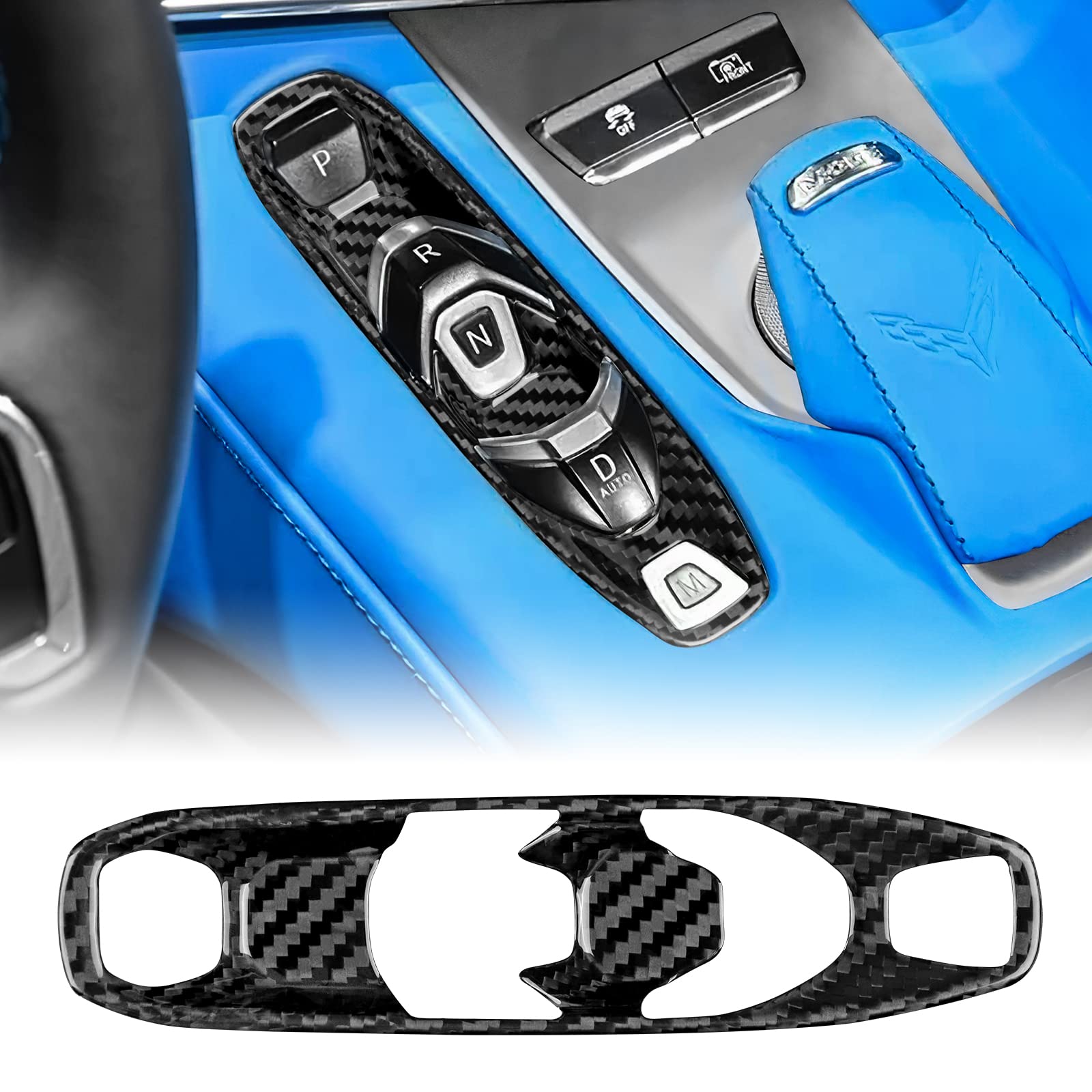 KUNGKIC Hartkohlefaser für C8 Auto Konsole Schalthebel Rahmen Aufkleber Auto Schalttafel Abdeckung Innenbereich Compatible with Chevrolet Corvette C8 2020 2021 2022 Zubehör Schwarz von KUNGKIC