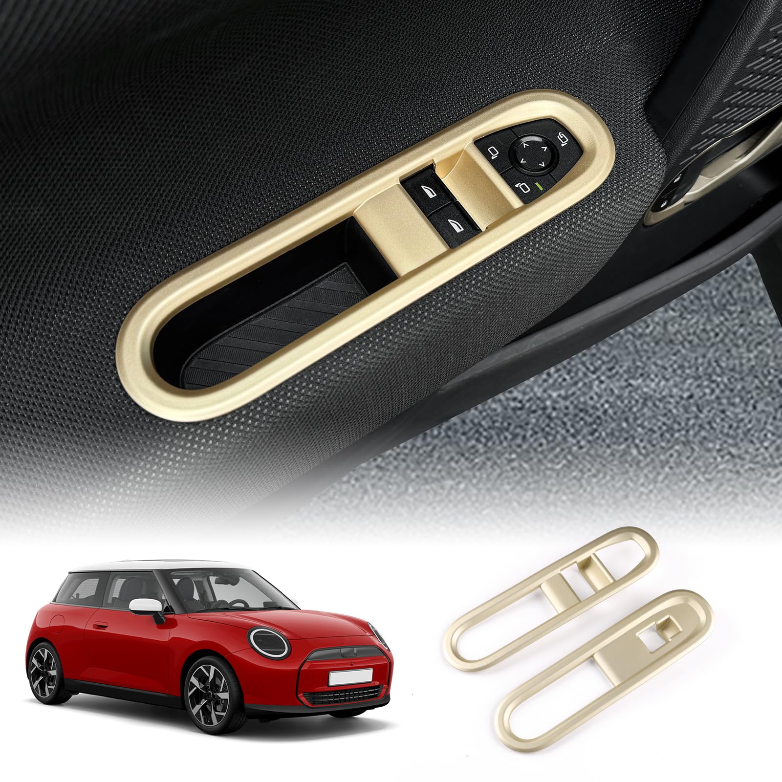 KUNGKIC Innentür Auto Bedienfeld Fensterglas Hebe Schalter Konsole Abdeckung Trim Aufkleber Innenraum Für MINI J01 Cooper E/SE 2024 2025 Zubehör,ABS (Champagnergold) von KUNGKIC