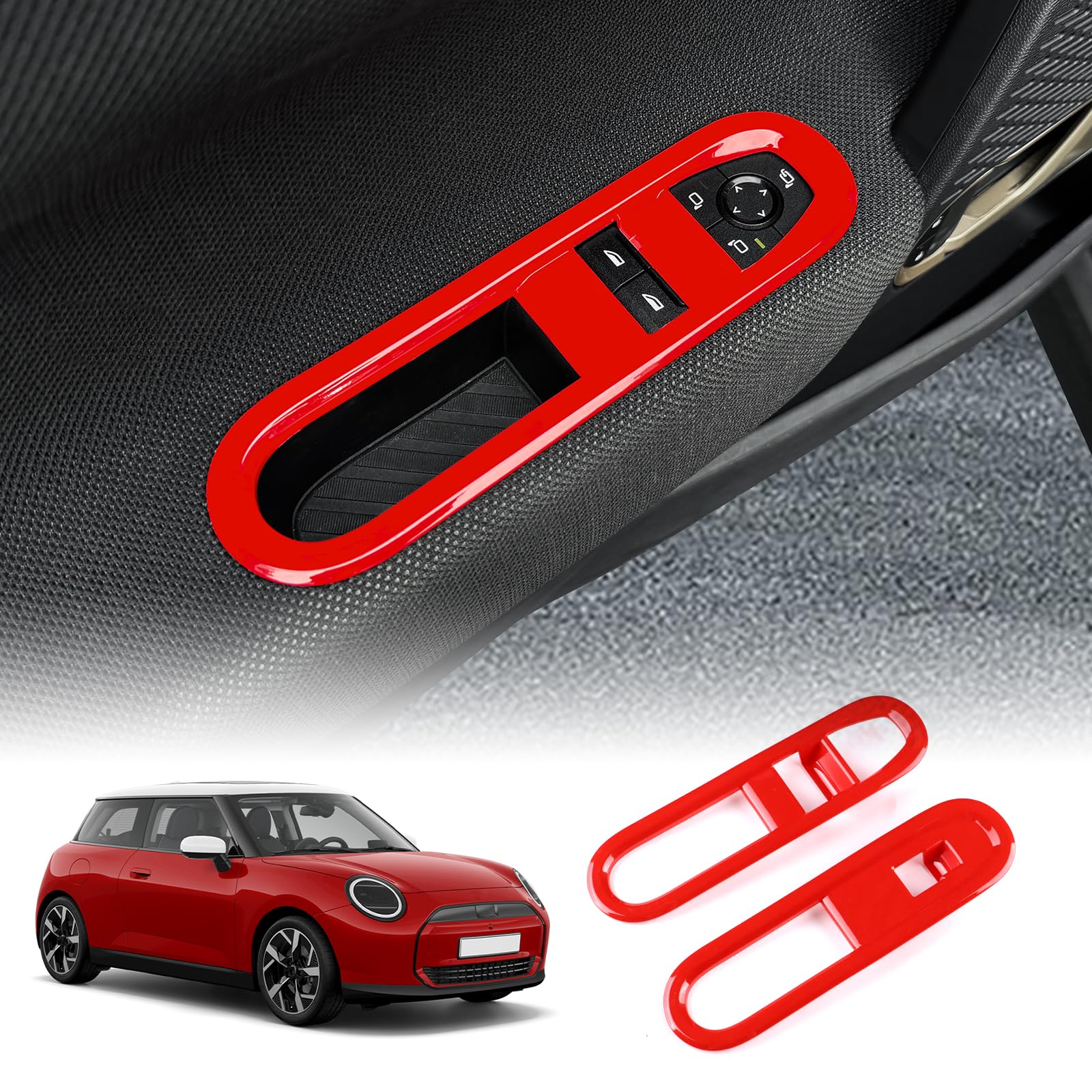 KUNGKIC Innentür Auto Bedienfeld Fensterglas Hebe Schalter Konsole Abdeckung Trim Aufkleber Innenraum Für MINI J01 Cooper E/SE 2024 2025 Zubehör,ABS (Rot) von KUNGKIC