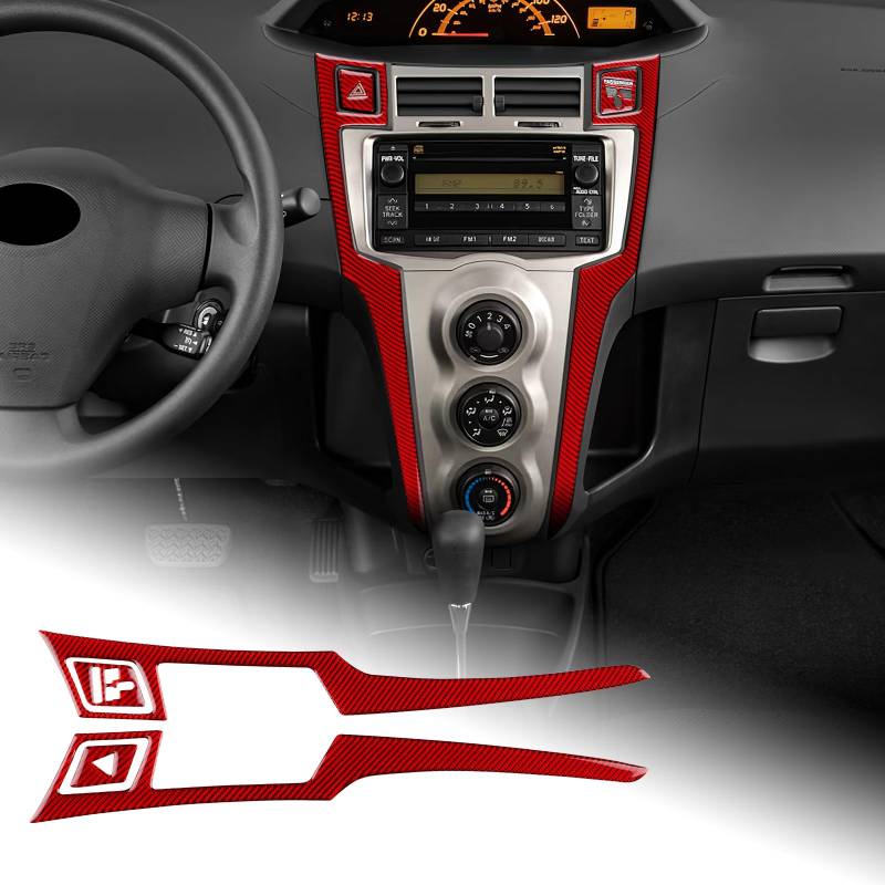 KUNGKIC Kohlefaser Auto-Bedienfeld Warnlichttaste Abdeckung Aufkleber Dekorative Innenbereich Compatible with Toyota Yaris 2006-2011 Zubehör (Rot) von KUNGKIC