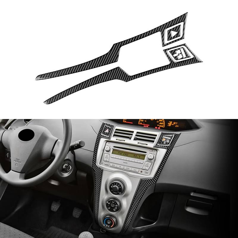 KUNGKIC Kohlefaser Auto-Bedienfeld Warnlichttaste Abdeckung Aufkleber Dekorative Innenbereich Compatible with Toyota Yaris 2006-2011 Zubehör (Schwarz) von KUNGKIC