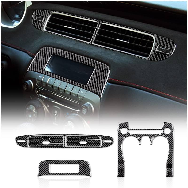 KUNGKIC Kohlefaser Auto-Klimaanlage Schalttafel Innenraum Dekorative Aufkleber Carbon Fiber Center Control Panel für Chevrolet Camaro 2012 2013 2014 2015 Zubehör accessories Schwarz von KUNGKIC