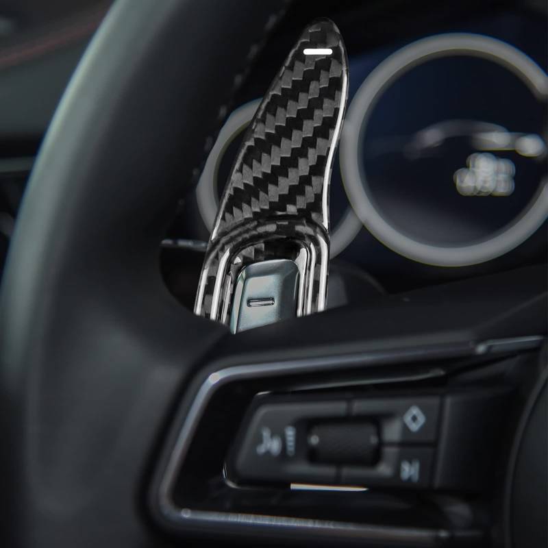 KUNGKIC Kohlefaser Auto-Lenkrad-Schaltwippen-Abdeckungen Dekorativ Lenkrad-Paddles Innenraum Compatible with Porsche Taycan Panamera Macan 911 992 Zubehör Schwarz von KUNGKIC