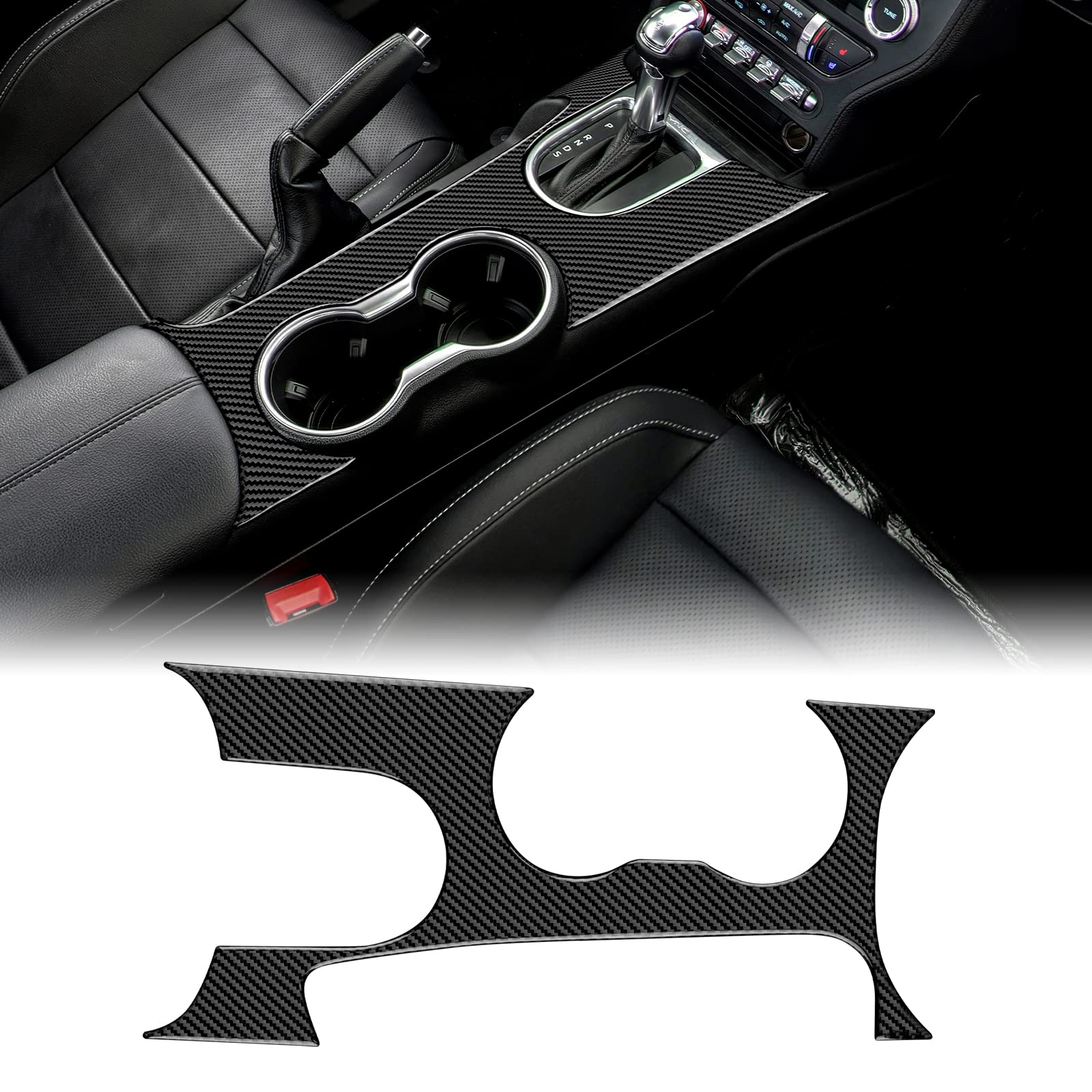 KUNGKIC Kohlefaser Auto-Schalttafel Panel Aufkleber Becherhalter-Paneel Dekorativ Compatible with Ford Mustang GT 2015 2016 2017 2018 2019 2020 2021 2022 Innenraum Zubehör von KUNGKIC