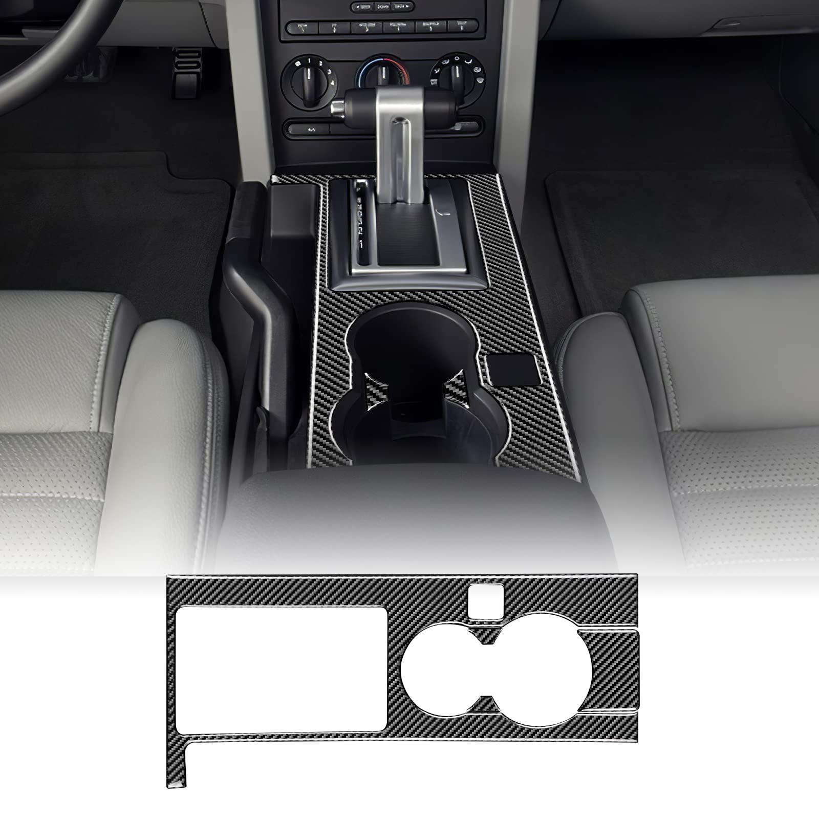 KUNGKIC Kohlefaser Auto-Schalttafel Rahmen Aufkleber Dekorative Gangschaltung Paneel Innenbereich Compatible with Ford Mustang GT 2005 2006 2007 2008 2009 Zubehör(mit Löchern) von KUNGKIC