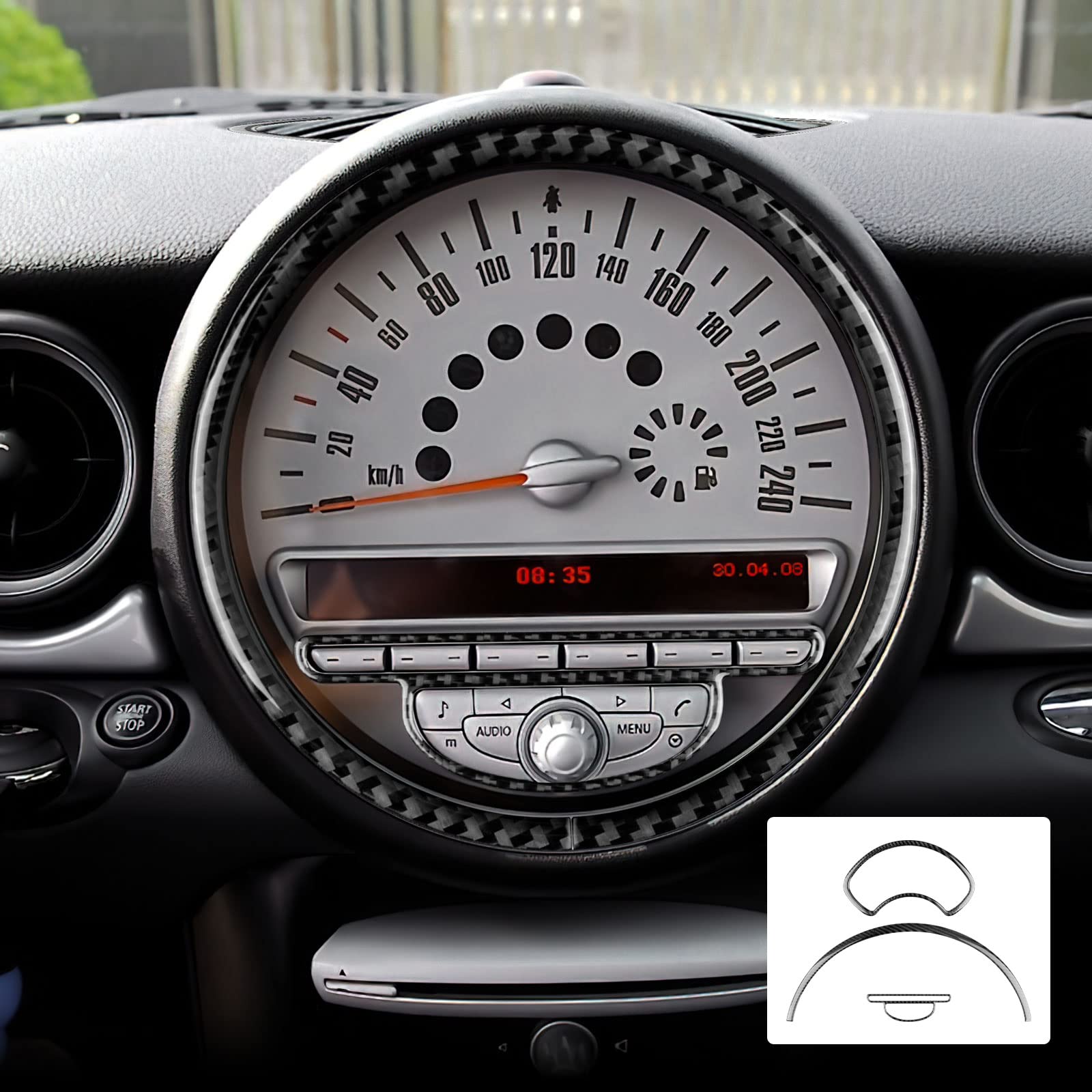 KUNGKIC Kohlefaser Auto Tachometer Dekorative Aufkleber Innenraum Carbon Fiber Speedometer Trim für Mini Cooper Hardtop R56 Clubman R55 R57 Zubehör accessories 2007 2008 2009 2010 Schwarz von KUNGKIC