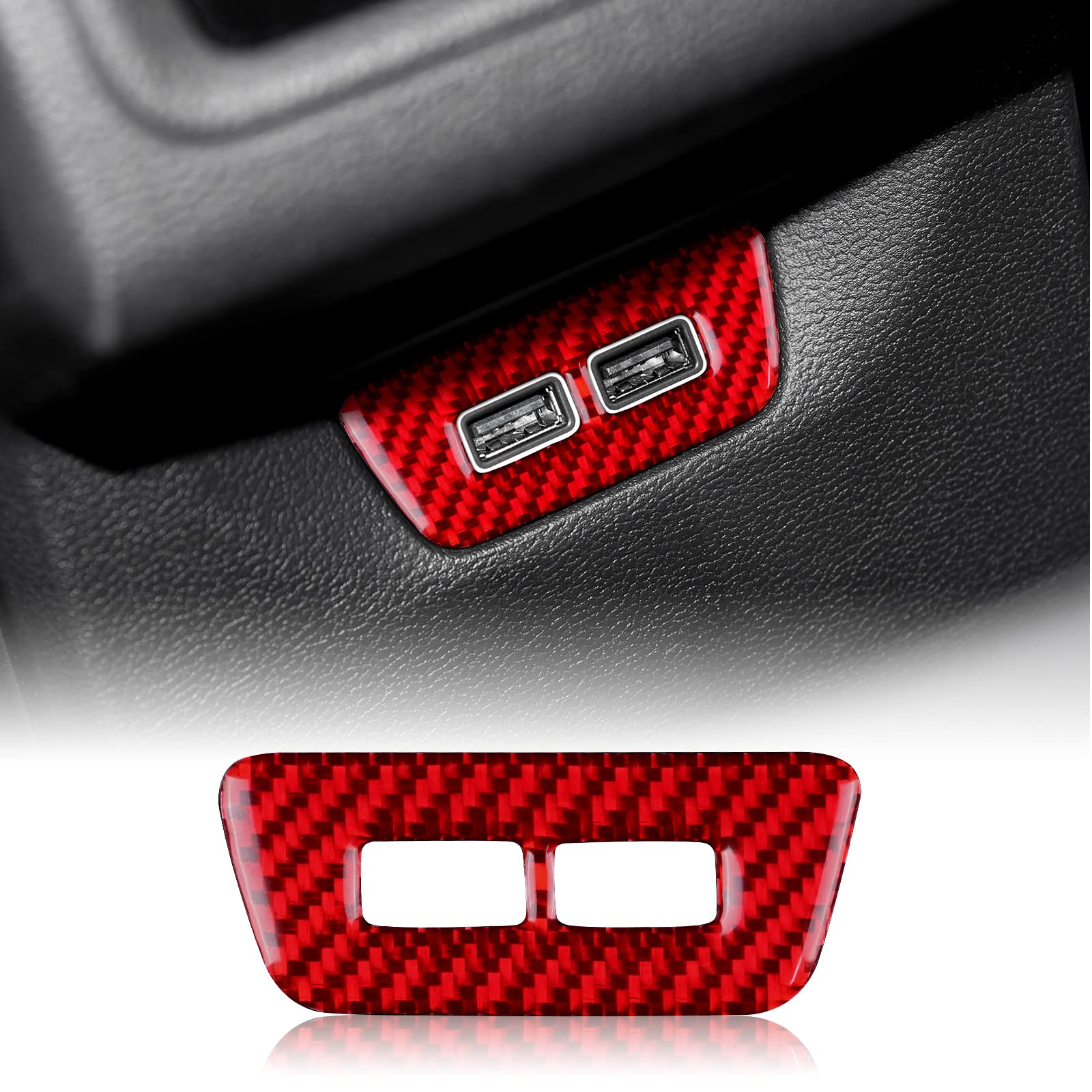 KUNGKIC Kohlefaser Auto USB-Buchsenrahmen für den Rücksitz Aufkleber Auto hintere Reihe USB-Buchsenrahmen Trim Innenbereich Compatible with volkswagen vw Golf 8 2020 2021 2022 2023 Zubehör Rot von KUNGKIC