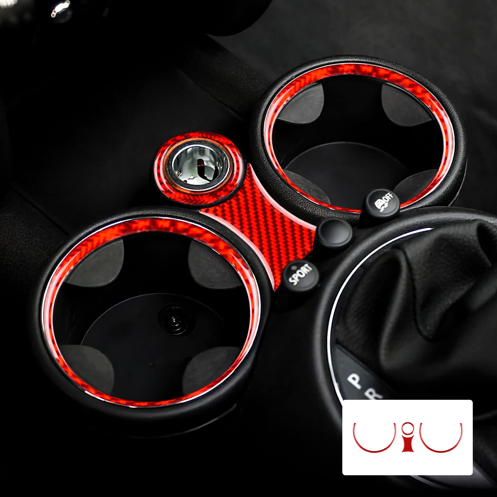 KUNGKIC Kohlefaser Auto Wasser Cup Halter Zigarettenanzünder Aufkleber Carbon Fiber Water Cup Holder Accessories für Mini Cooper R56 Clubman R55 R57 2007 2008 2009 2010 zubehör Innenraum Rot von KUNGKIC